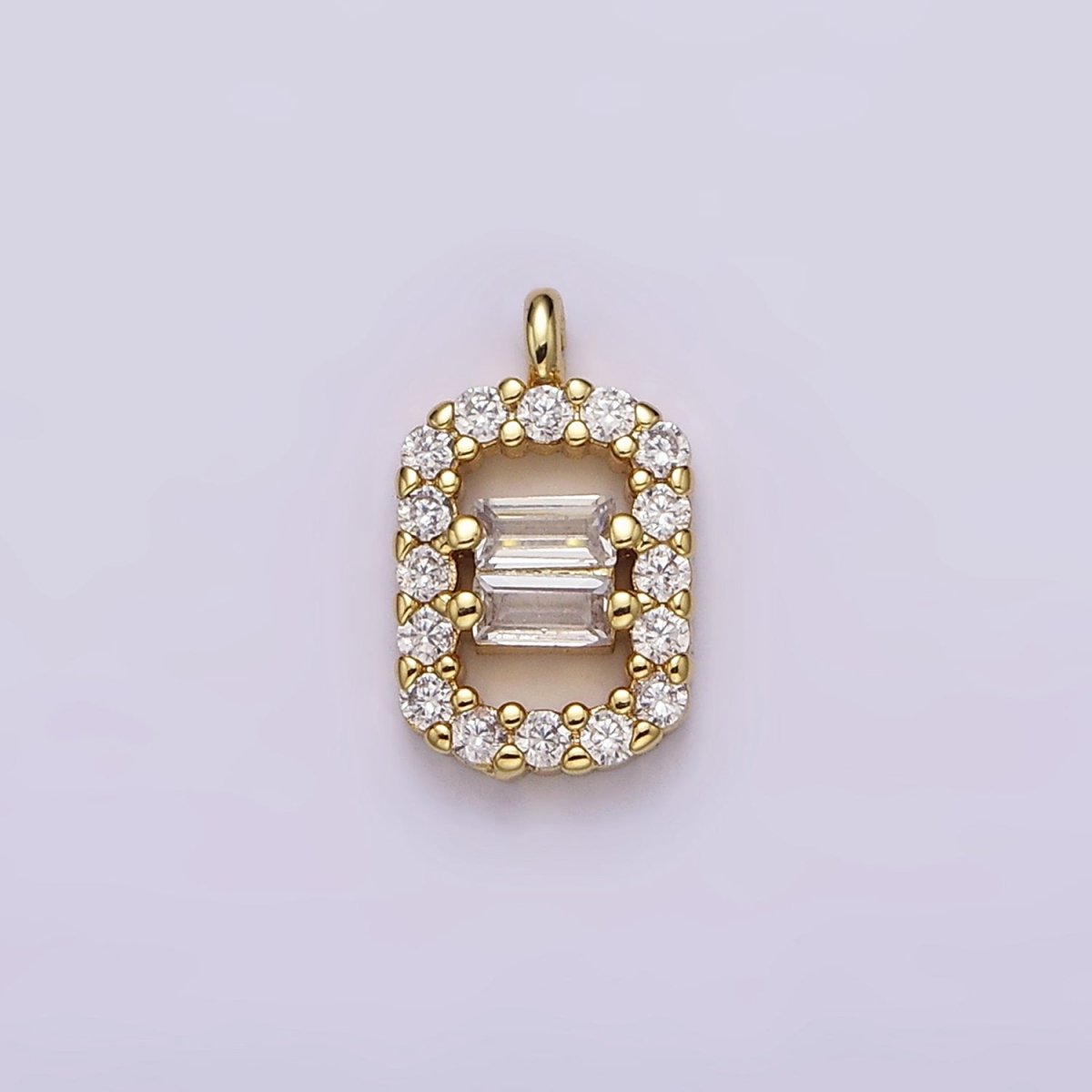 16K Gold Filled Double Baguette Micro Paved Rectangular Open Charm | N999