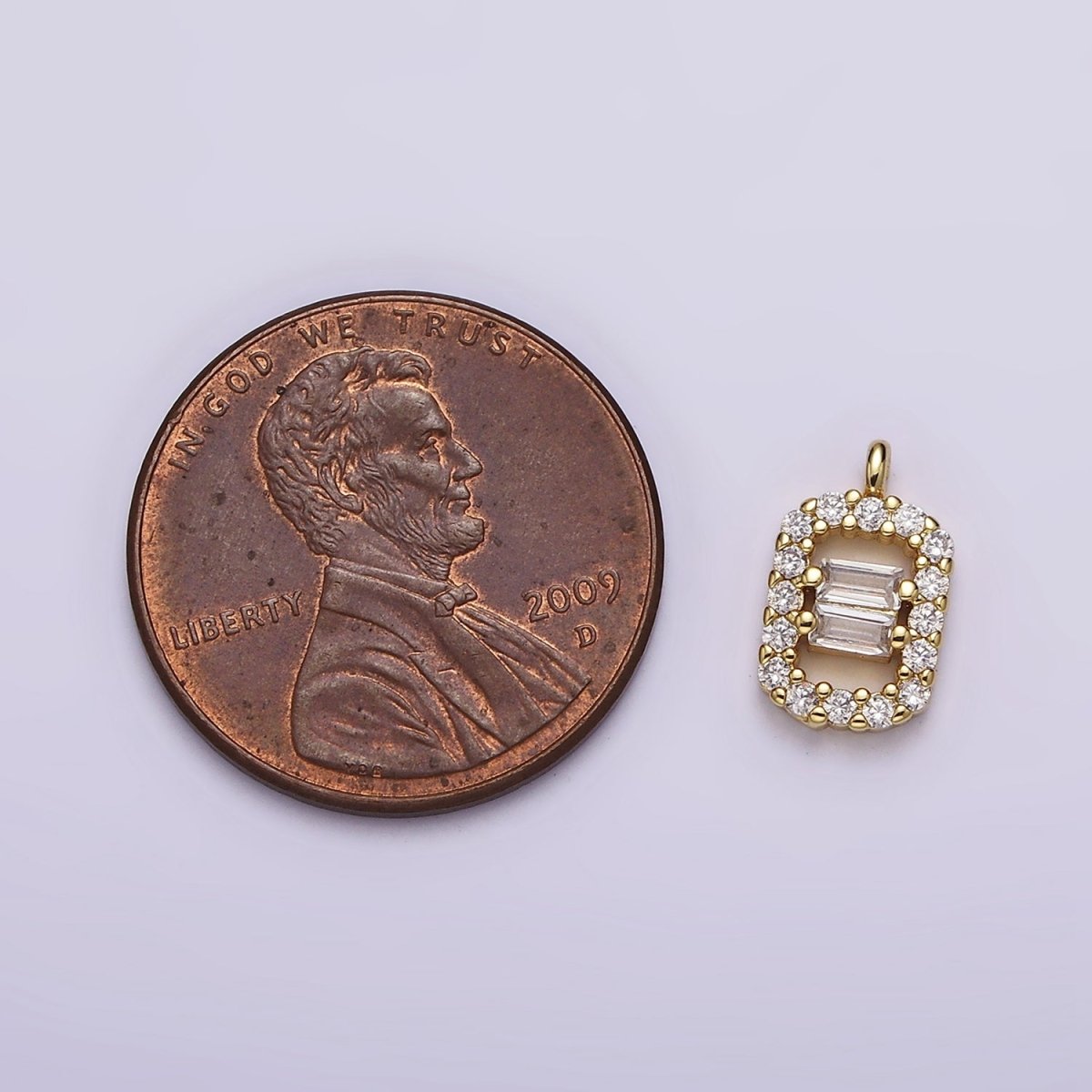 16K Gold Filled Double Baguette Micro Paved Rectangular Open Charm | N999