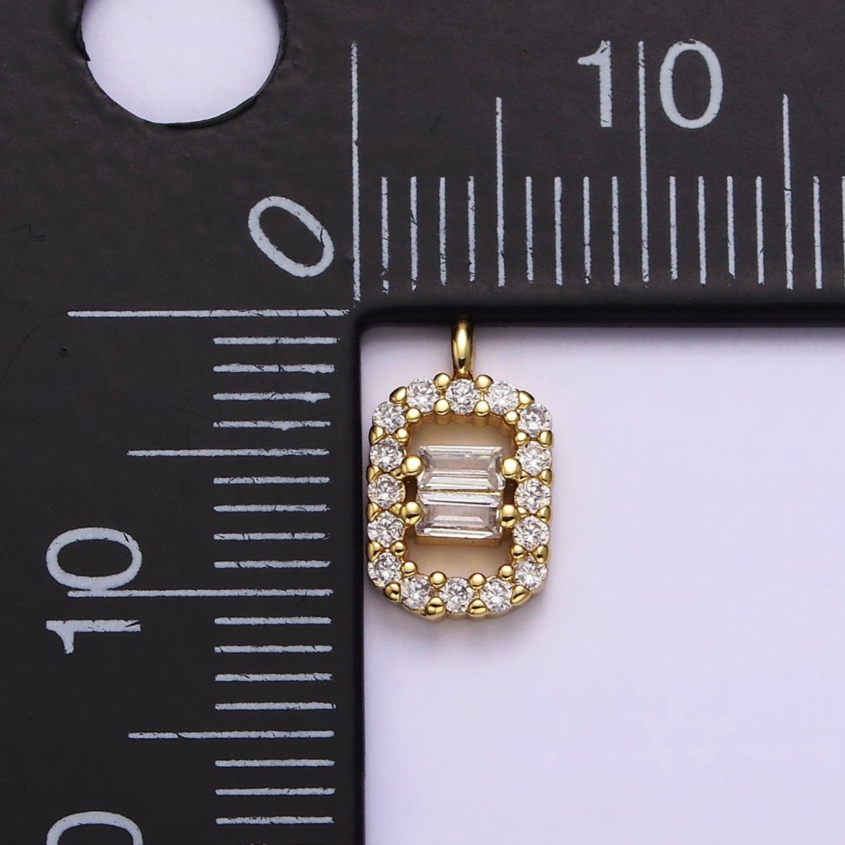 16K Gold Filled Double Baguette Micro Paved Rectangular Open Charm | N999