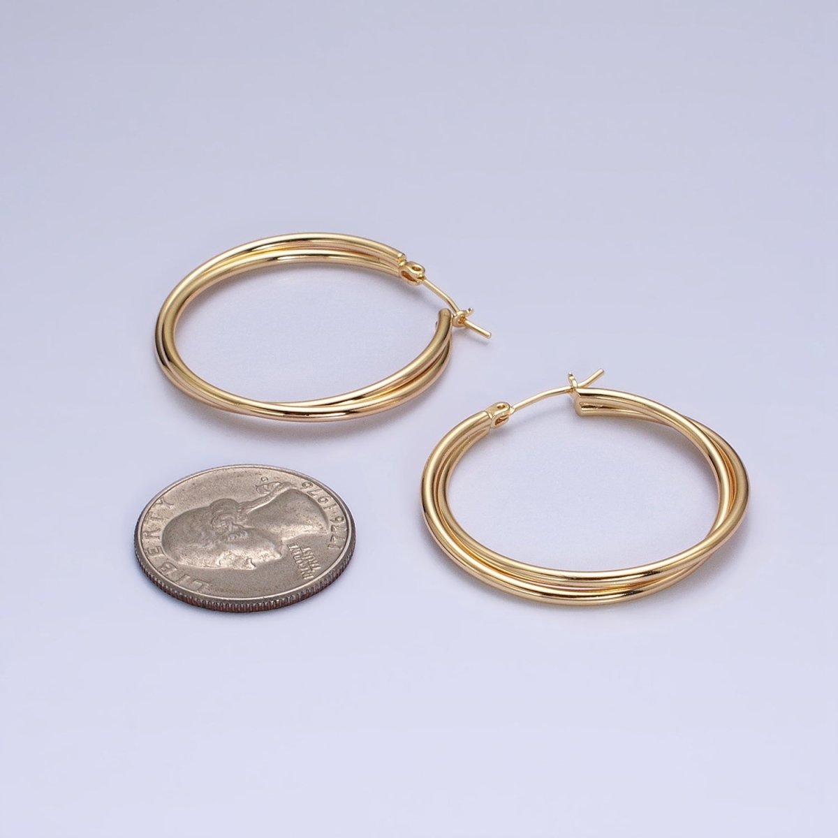 16K Gold Filled Double Band Hoop Latch Earrings in Gold & Silver | AD1157 AD1158