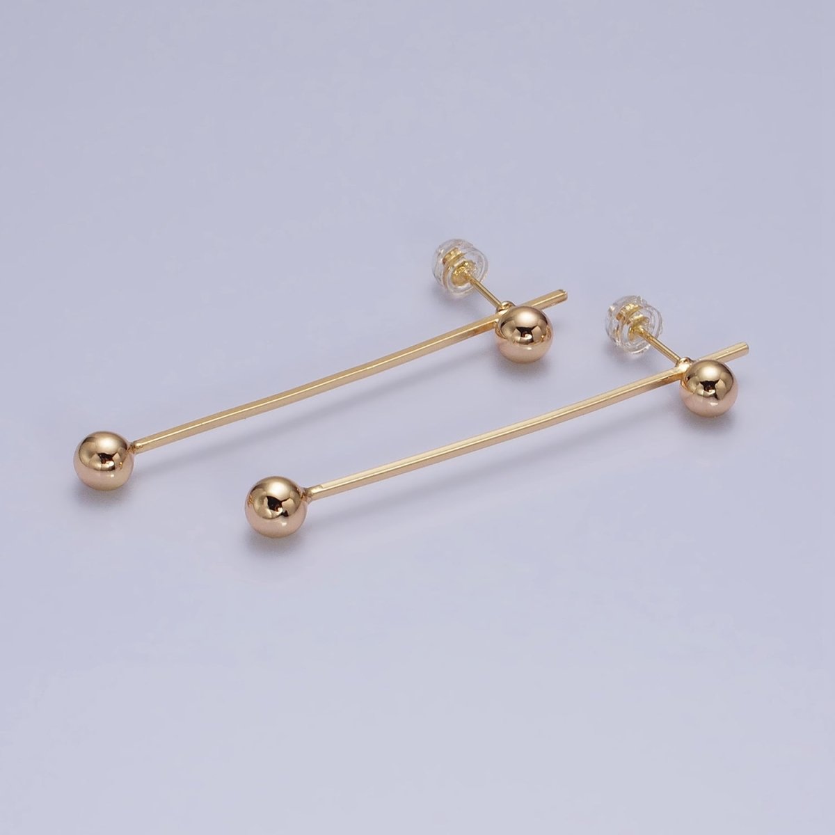 16K Gold Filled Double Bubble Bead Geometric Linear Drop Stud Earrings in Gold & Silver | AD1145 AD1146