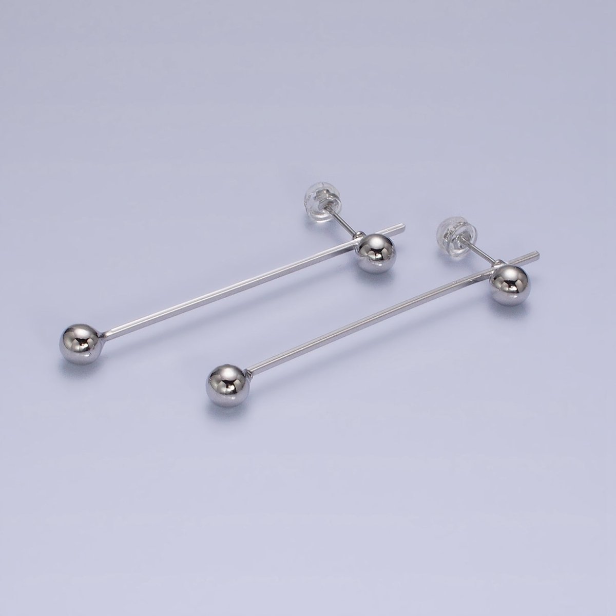 16K Gold Filled Double Bubble Bead Geometric Linear Drop Stud Earrings in Gold & Silver | AD1145 AD1146