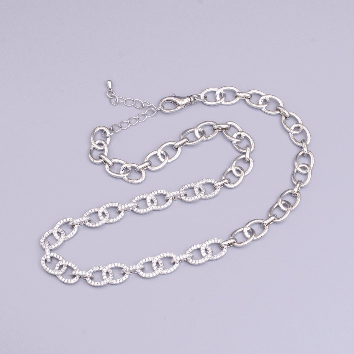 16K Gold Filled Double Cable Micro Paved CZ Anchor Link 17 Inch Chain Necklace in Gold & Silver | WA-1890 WA-1891 Clearance Pricing