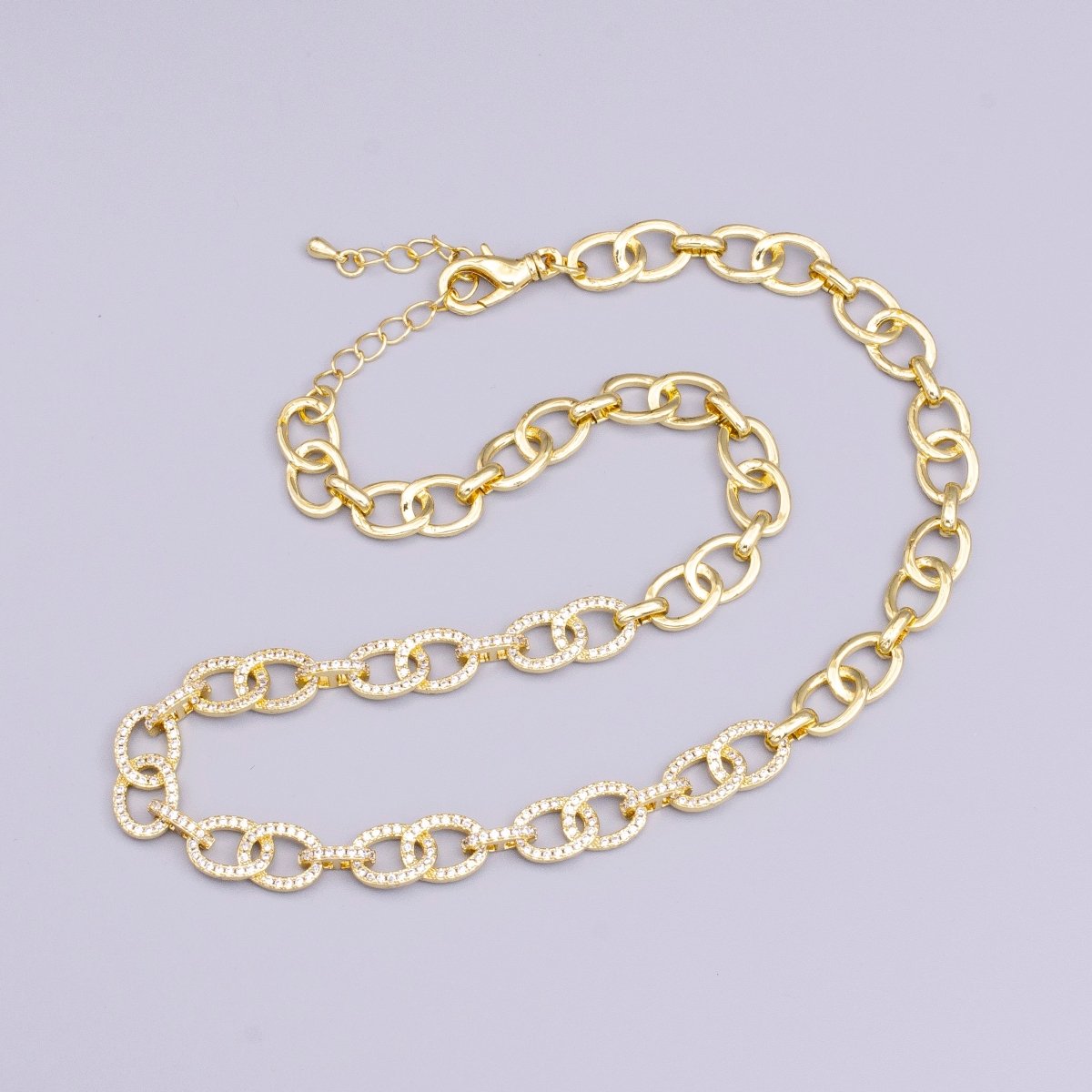 16K Gold Filled Double Cable Micro Paved CZ Anchor Link 17 Inch Chain Necklace in Gold & Silver | WA-1890 WA-1891 Clearance Pricing