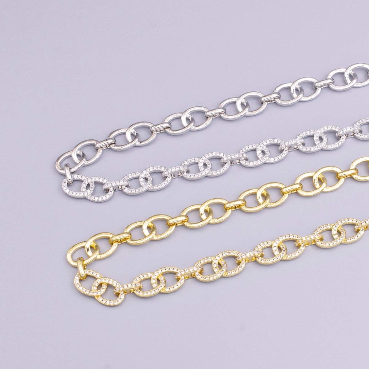 16K Gold Filled Double Cable Micro Paved CZ Anchor Link 17 Inch Chain Necklace in Gold & Silver | WA-1890 WA-1891 Clearance Pricing