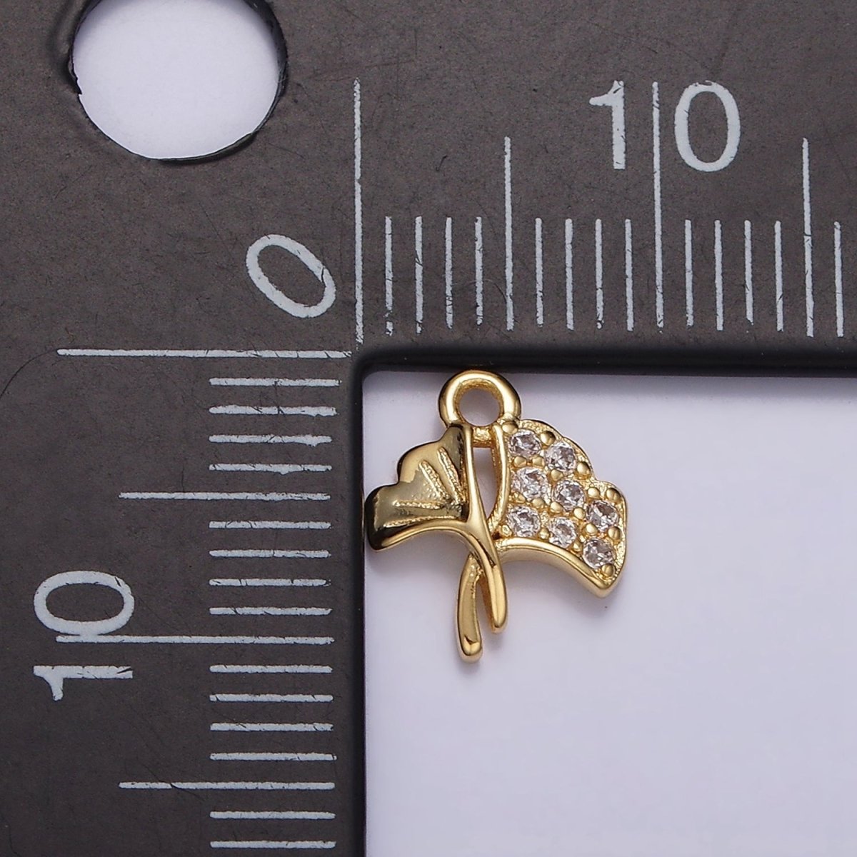 16K Gold Filled Double Flower Tulip Bud Micro Paved CZ Mini Add-On Charm | N944