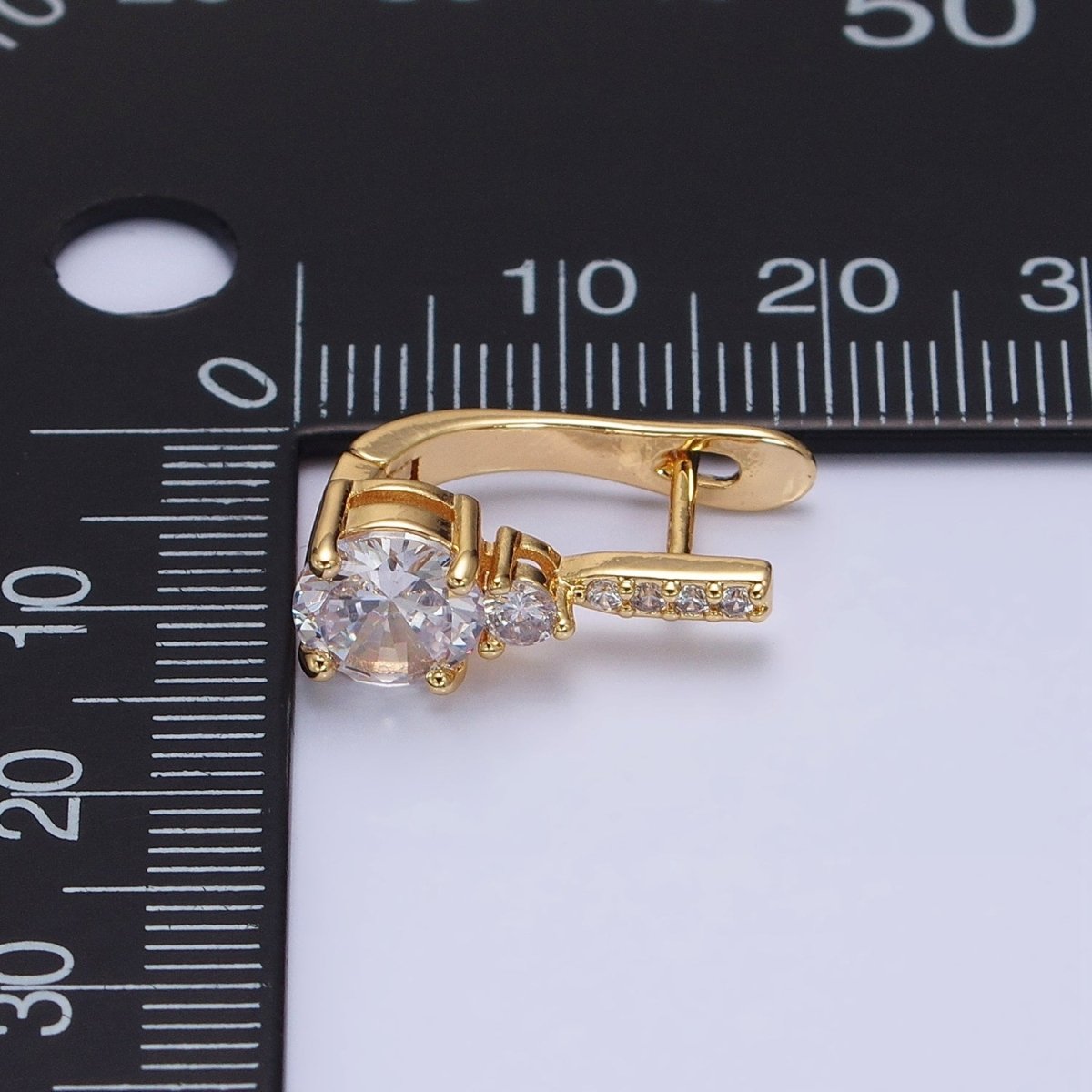 16K Gold Filled Double Round Clear CZ English Lock Earrings | AB947