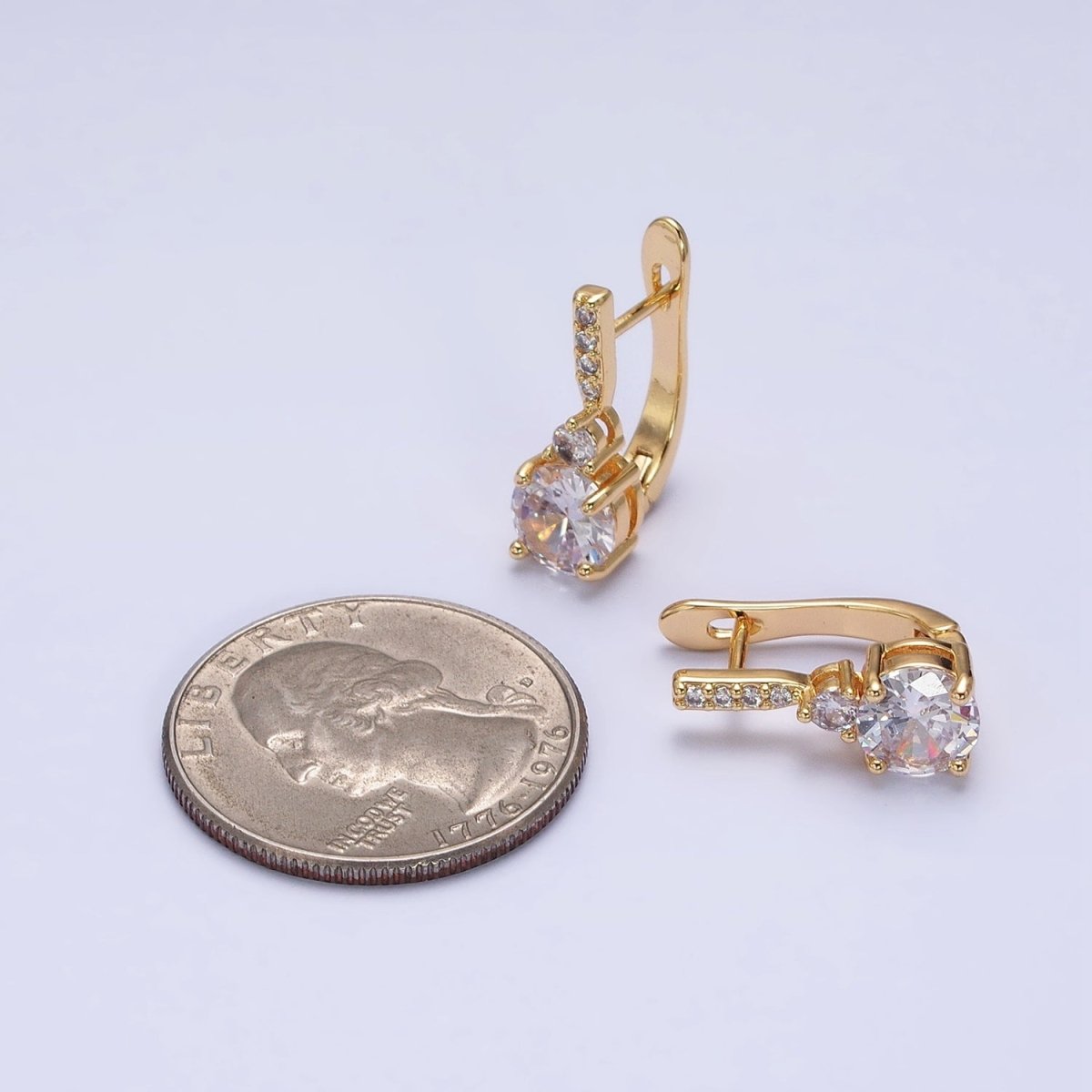 16K Gold Filled Double Round Clear CZ English Lock Earrings | AB947