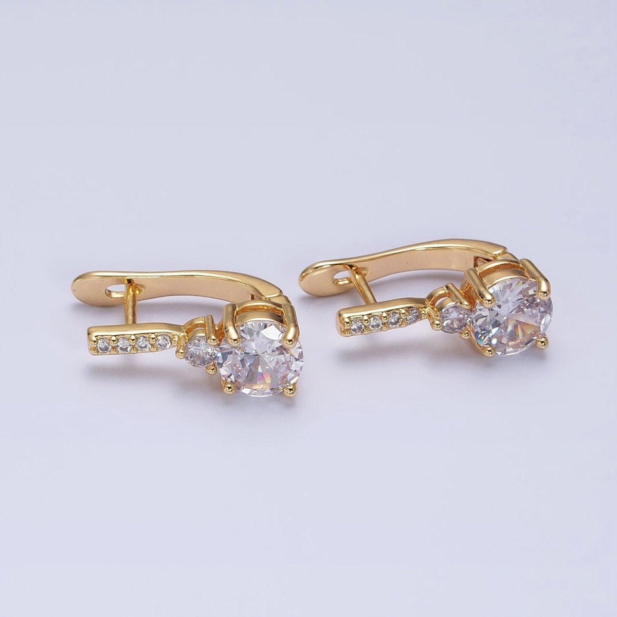 16K Gold Filled Double Round Clear CZ English Lock Earrings | AB947