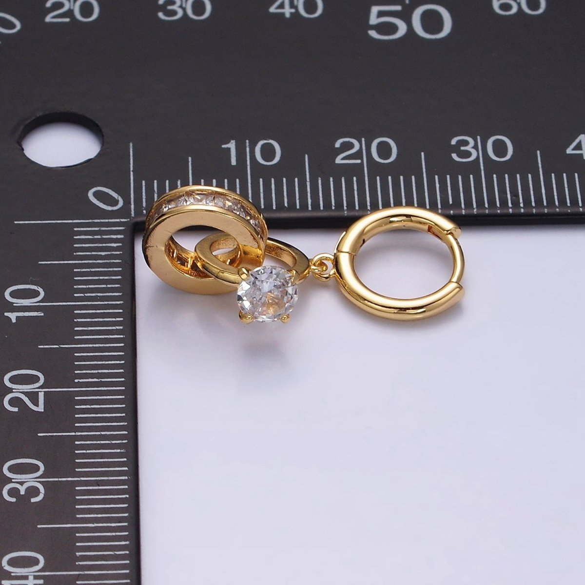 16K Gold Filled Double Round Clear Rhondelle Solitaire CZ Huggie Earrings in Gold & Silver | AD-315 AD-316