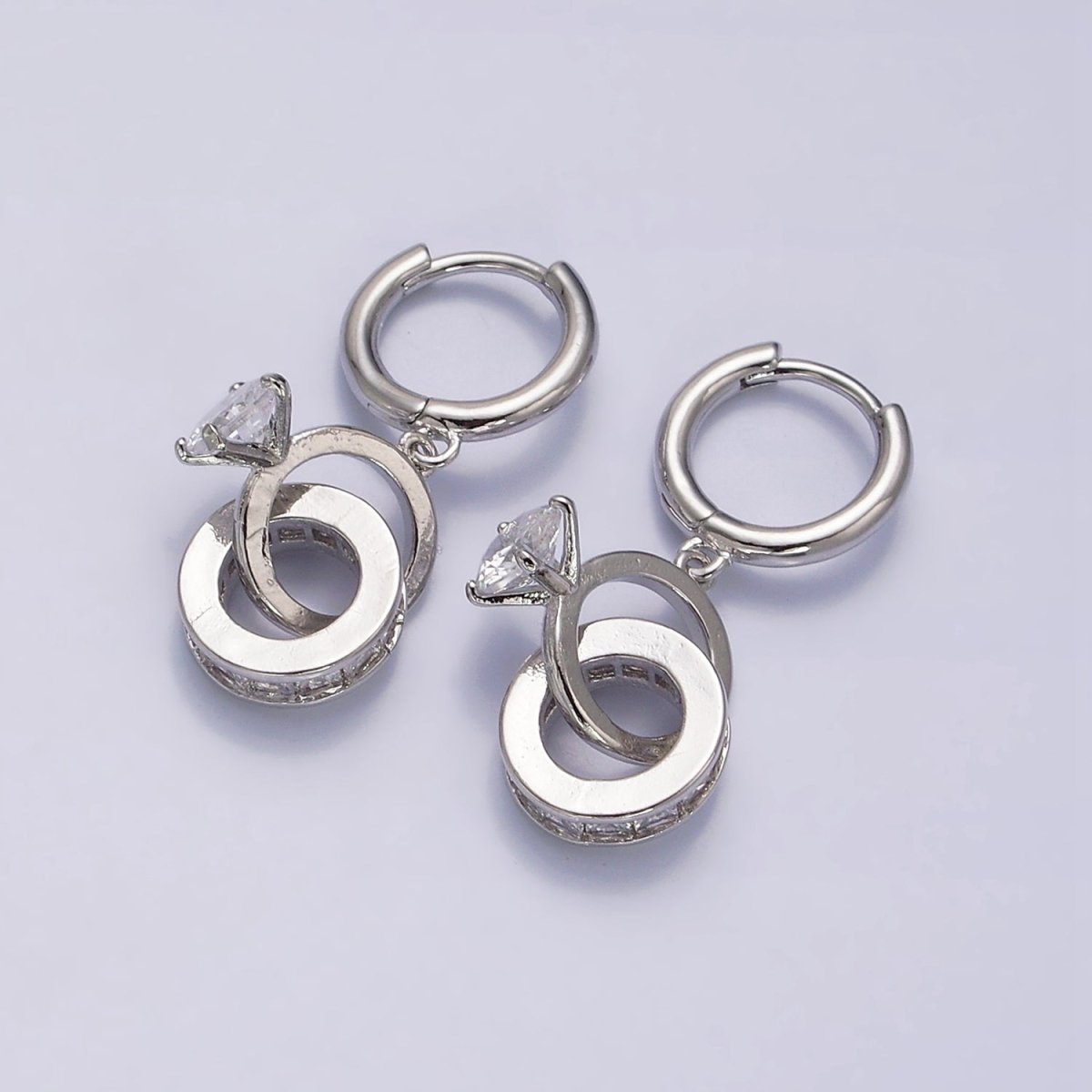 16K Gold Filled Double Round Clear Rhondelle Solitaire CZ Huggie Earrings in Gold & Silver | AD-315 AD-316