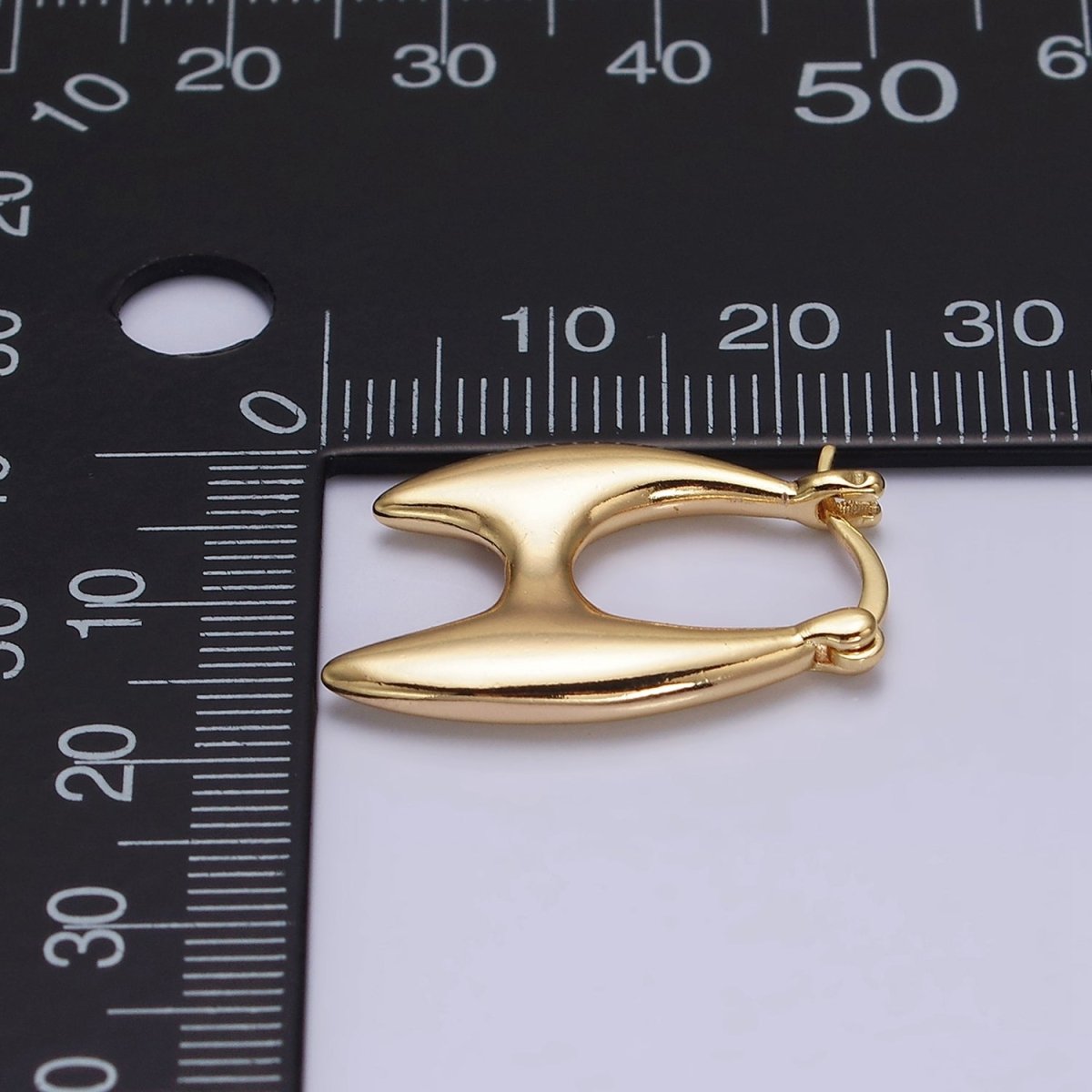 16K Gold Filled Double Spiked H-Shaped French Lock Latch Hoop Earrings | AB087