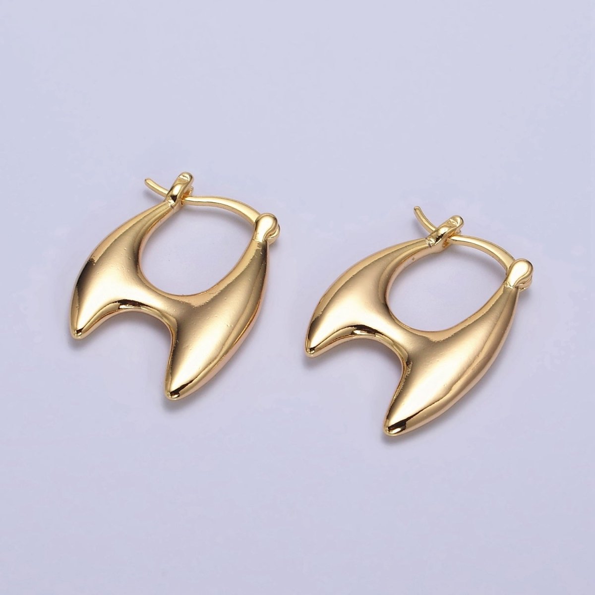 16K Gold Filled Double Spiked H-Shaped French Lock Latch Hoop Earrings | AB087
