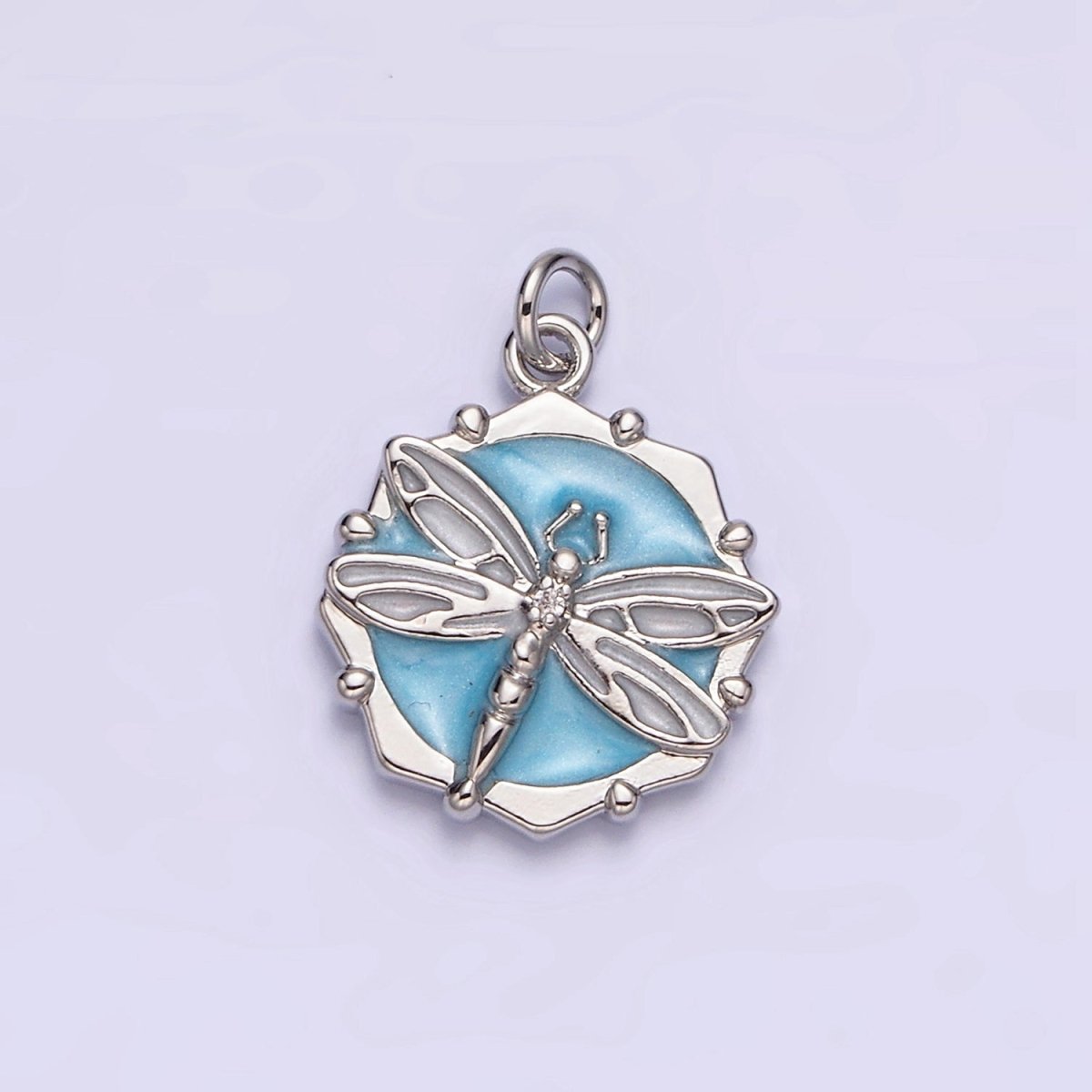 16K Gold Filled Dragonfly Insect White, Pink, Blue Sparkly Enamel Hexagonal Charm | AC1555 - AC1560