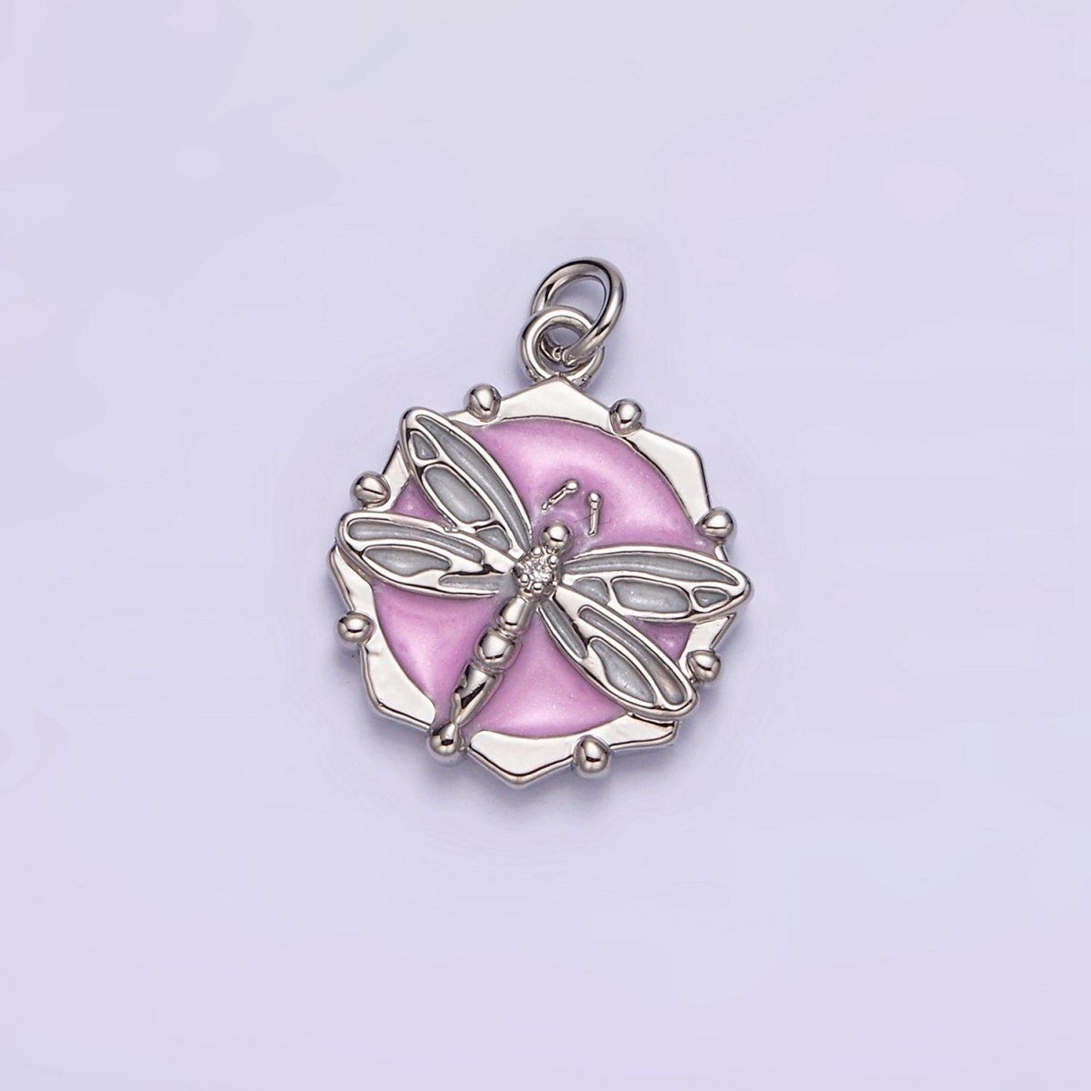 16K Gold Filled Dragonfly Insect White, Pink, Blue Sparkly Enamel Hexagonal Charm | AC1555 - AC1560