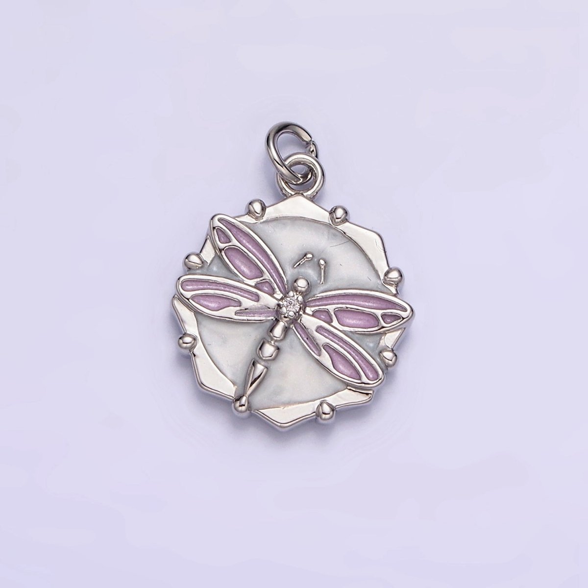 16K Gold Filled Dragonfly Insect White, Pink, Blue Sparkly Enamel Hexagonal Charm | AC1555 - AC1560