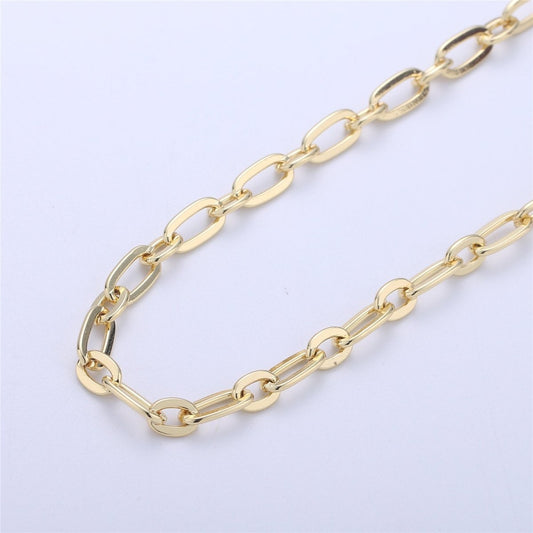 16k Gold Plated Elongated Rectangle Oval Chain, 6x12 mm 6mm width unfinished chain by yard for jewelry making supply ROLL-029 Clearance Pricing