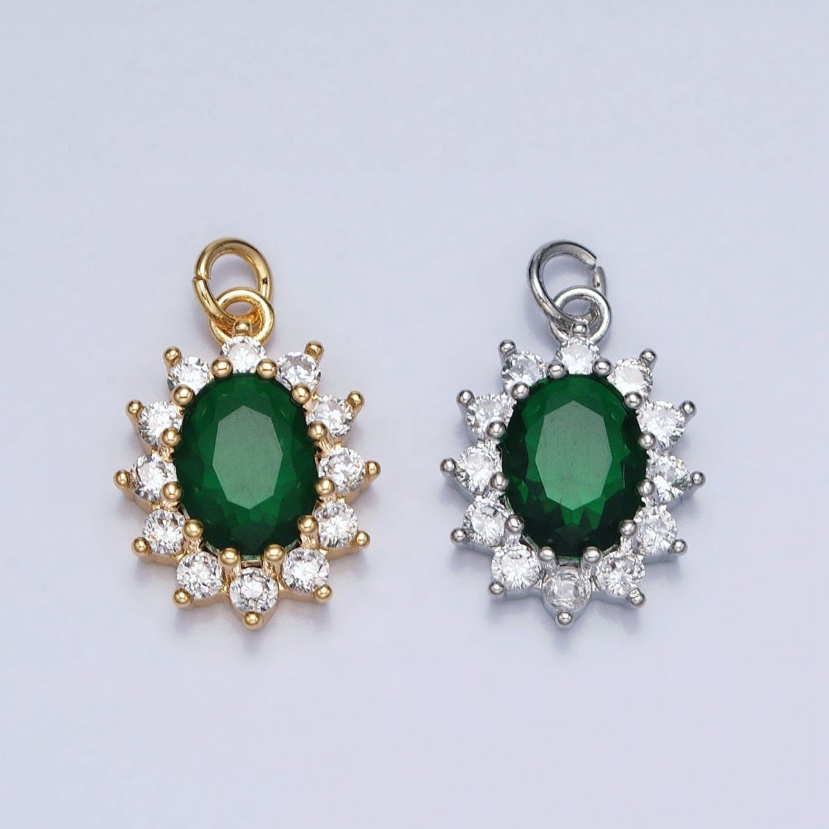 16K Gold Filled Emerald Green Oval Celestial Sun Star Add-On Charm in Gold & Silver | AC962 AC963
