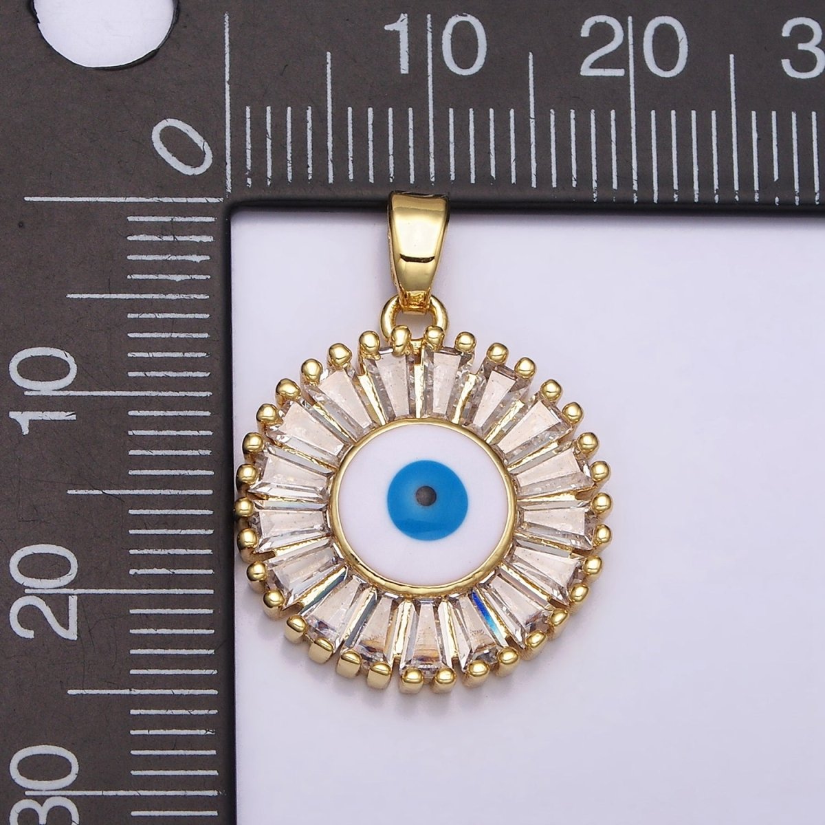 16K Gold Filled Evil Eye Enamel Clear Baguette CZ Round Pendant in Gold & Silver | AA480 AA481