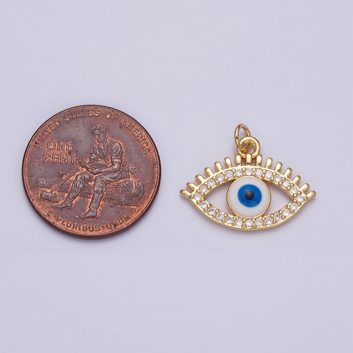 16K Gold Filled Evil Eye Enamel Micro Paved CZ Charm | AC1135