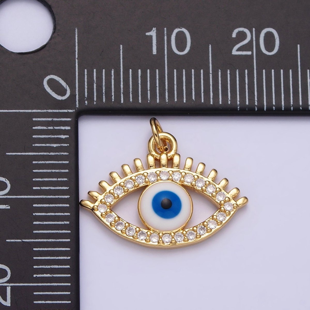 16K Gold Filled Evil Eye Enamel Micro Paved CZ Charm | AC1135