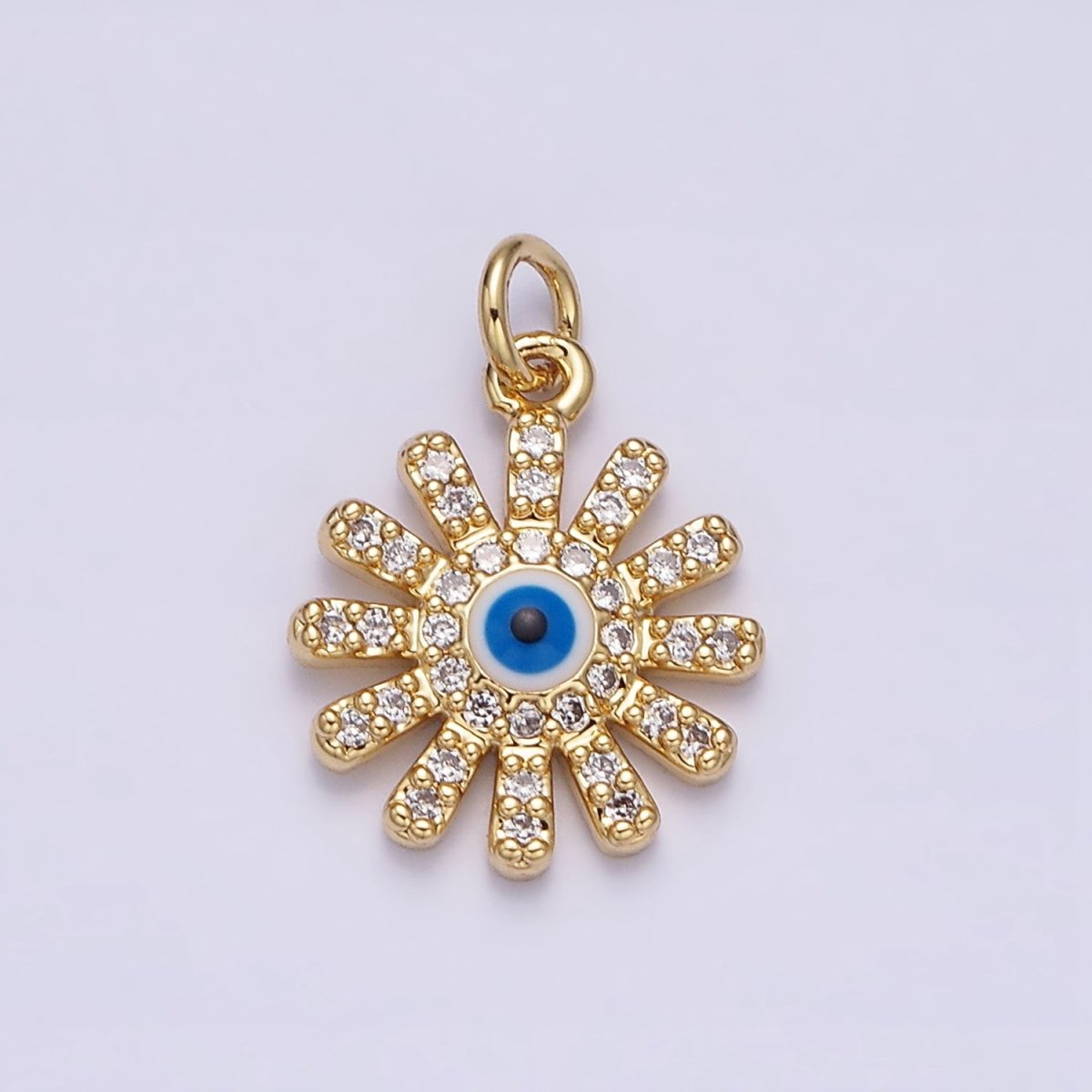 16K Gold Filled Evil Eye Micro Paved CZ Celestial Sun Flower Charm | AC1136