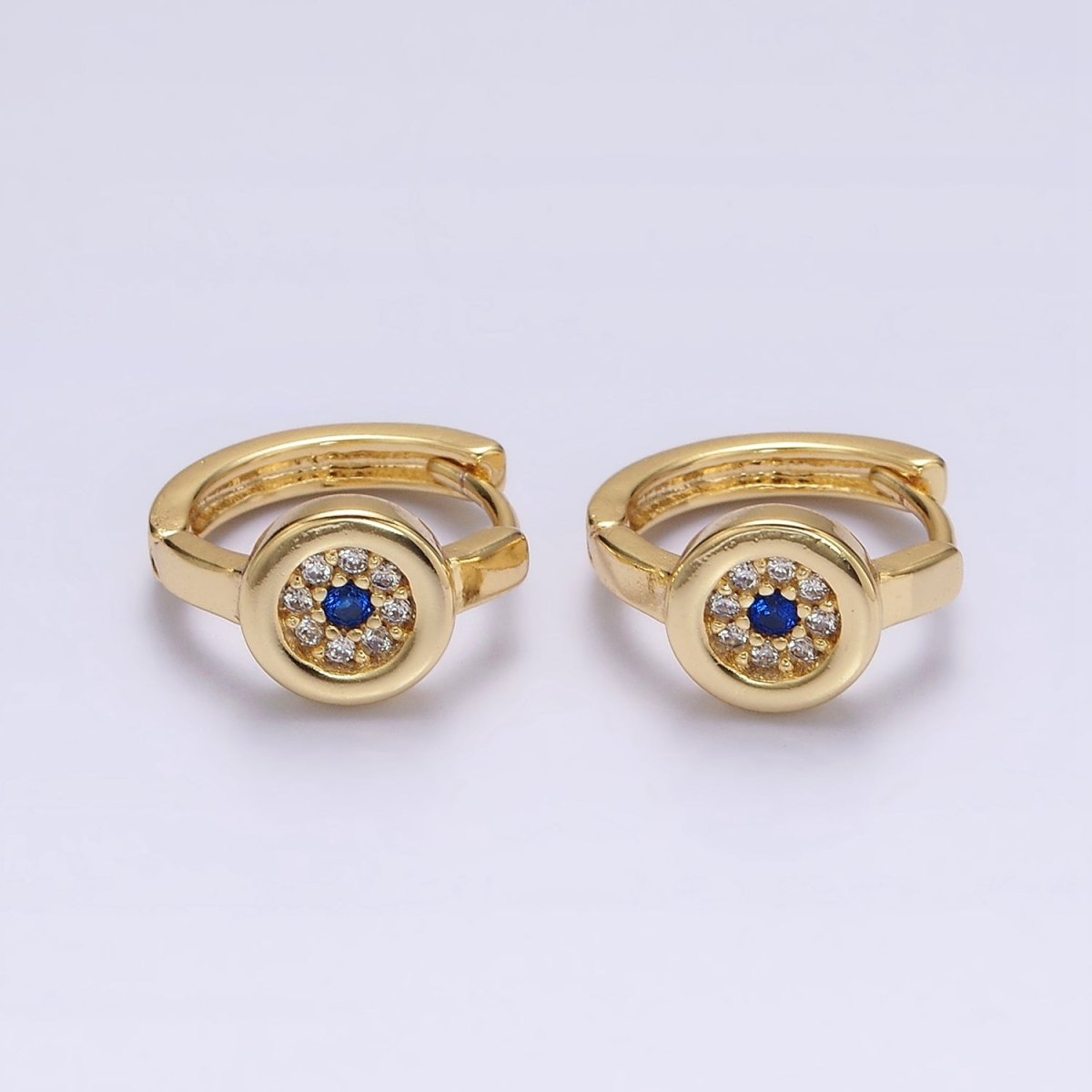 16K Gold Filled Evil Eye Micro Paved CZ Round 13mm Huggie Earrings | AE605