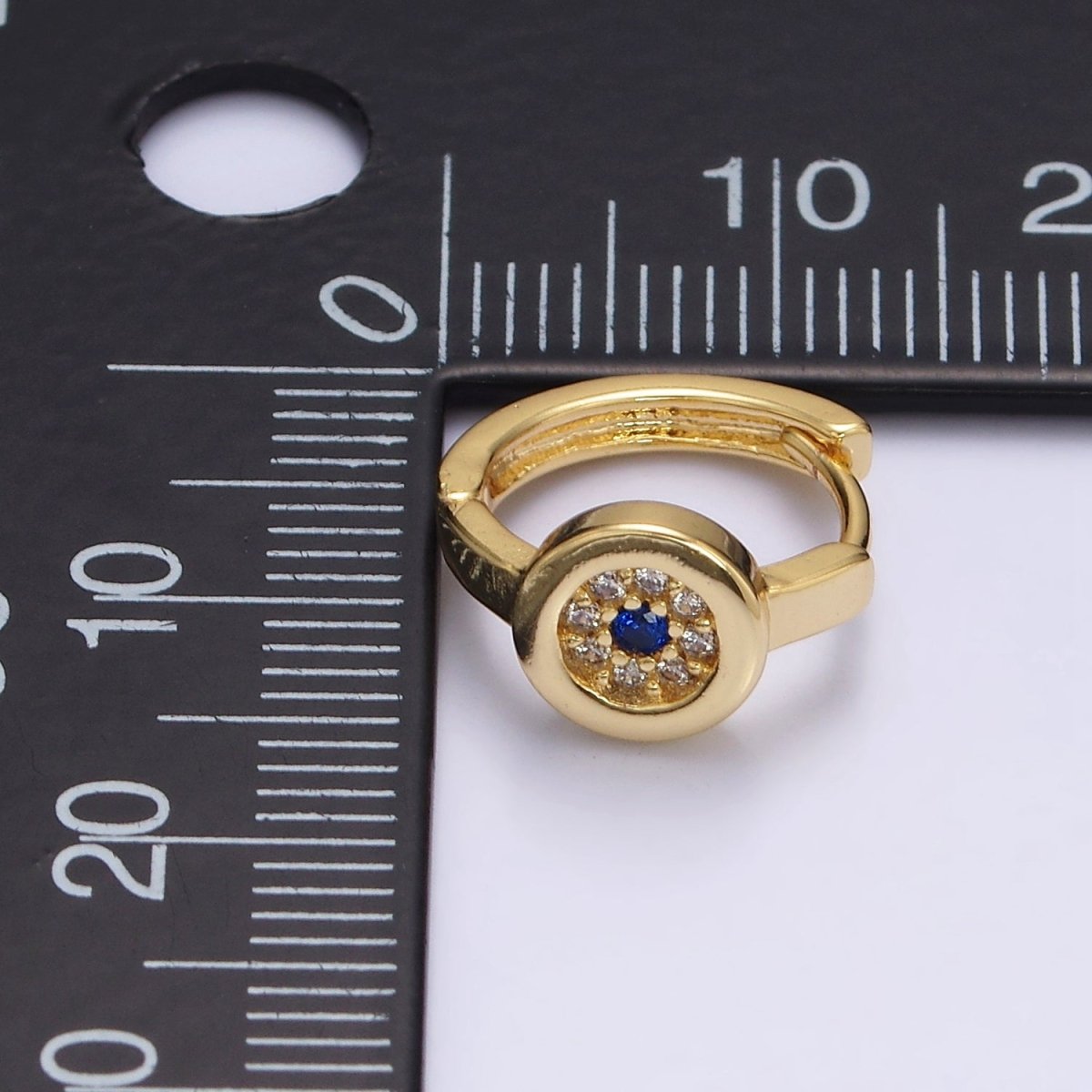 16K Gold Filled Evil Eye Micro Paved CZ Round 13mm Huggie Earrings | AE605