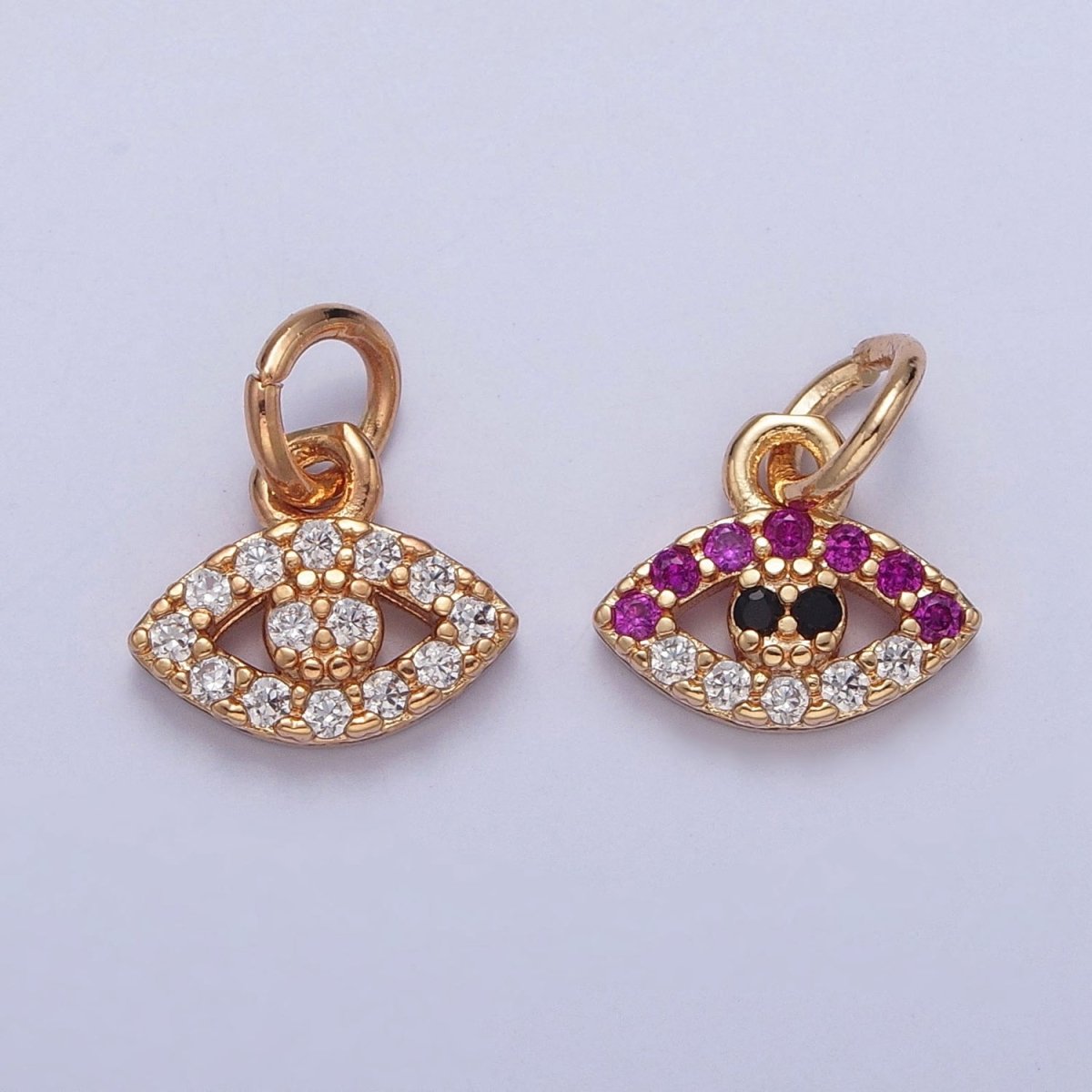 16K Gold Filled Evil Eye Multicolor/Clear Micro Paved CZ Charm For Protection Jewelry | X-234 X-235