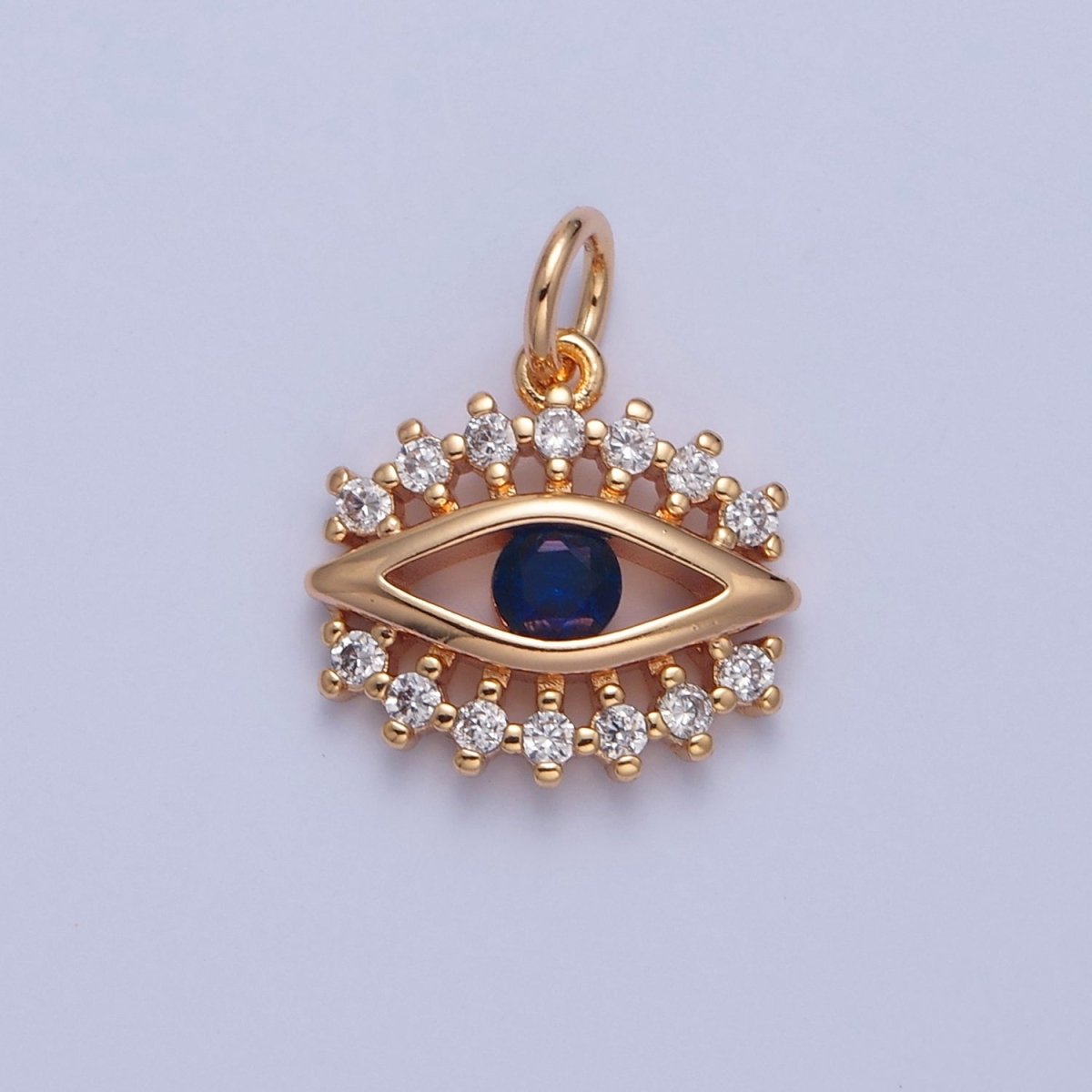 16K Gold Filled Eye of Ra Charm, Blue & Clear Cubic Zirconia CZ Protection Evil Eye Charm, X-041