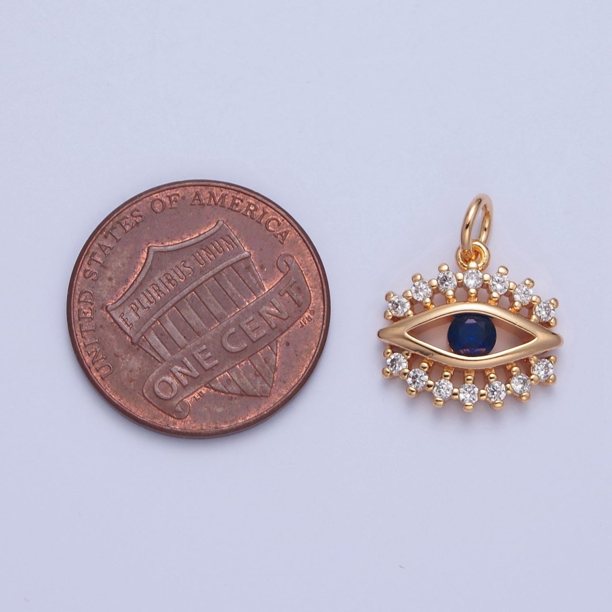 16K Gold Filled Eye of Ra Charm, Blue & Clear Cubic Zirconia CZ Protection Evil Eye Charm, X-041