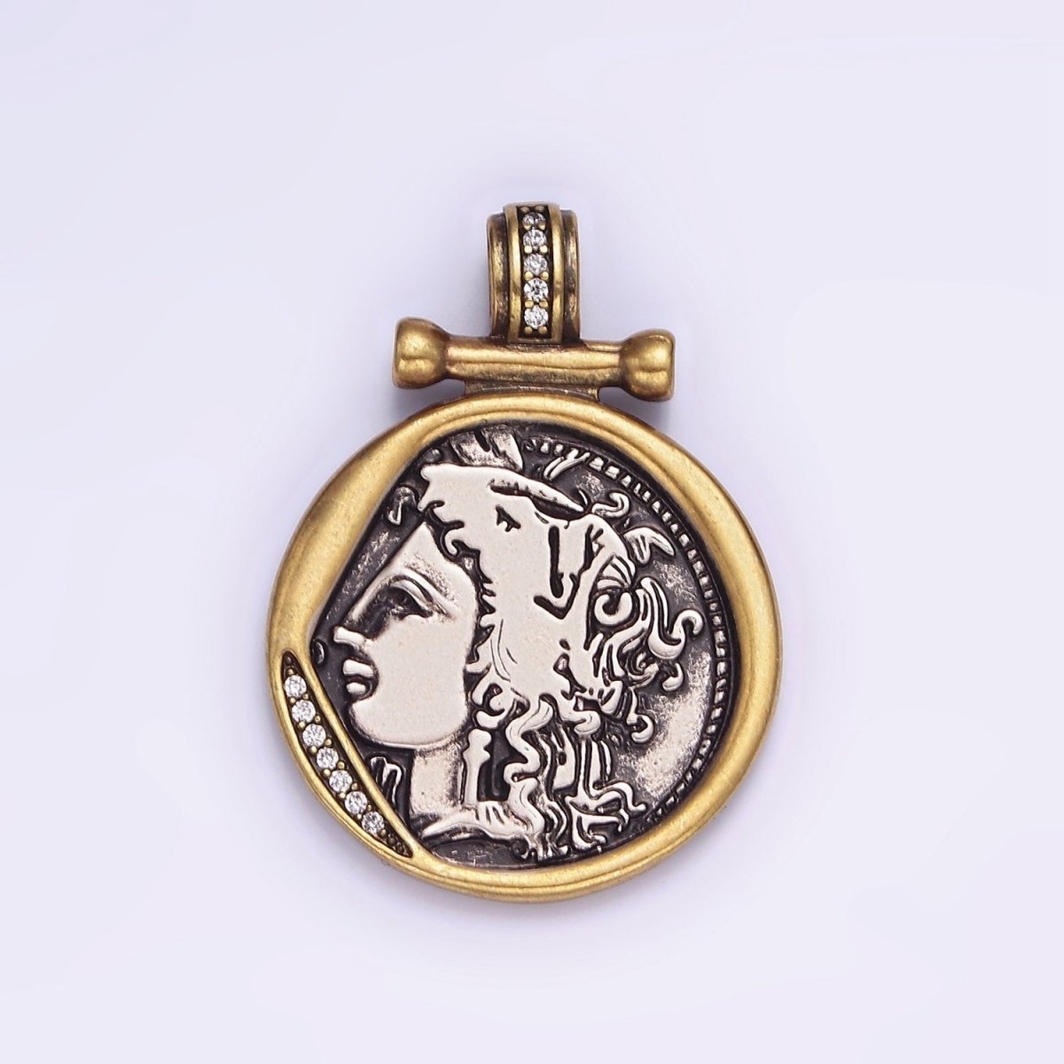 16K Gold Filled Face Portrait Double Sided Mixed Metal Stamped Rustic Pendant | AA-605