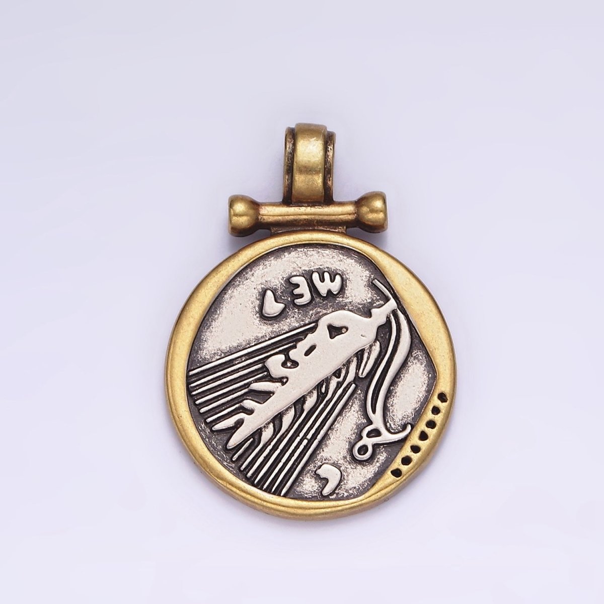 16K Gold Filled Face Portrait Double Sided Mixed Metal Stamped Rustic Pendant | AA-605