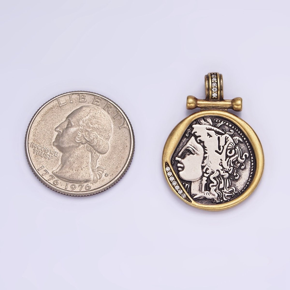 16K Gold Filled Face Portrait Double Sided Mixed Metal Stamped Rustic Pendant | AA-605