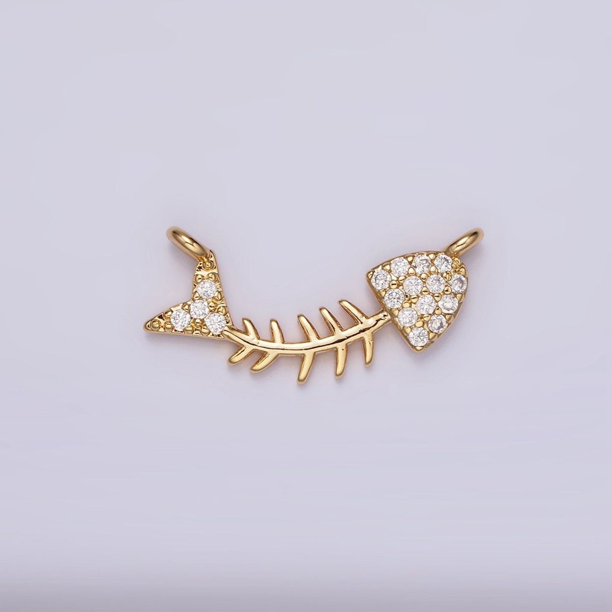 16K Gold Filled Fish Bone Micro Paved CZ Curved Connector | G-031