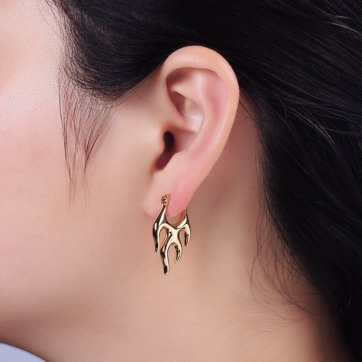 16K Gold Filled Flaming Fire Abstract Band French Lock Latch Earrings in Gold & Silver | AE576 AE533