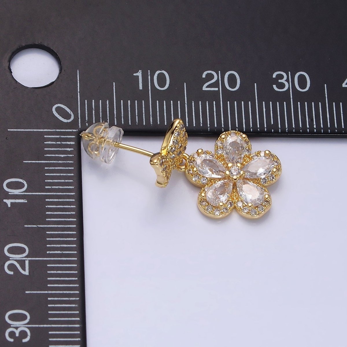 16K Gold Filled Flower Butterfly Micro Paved CZ Drop Stud Earrings in Gold & Silver | AD1066 AD1067