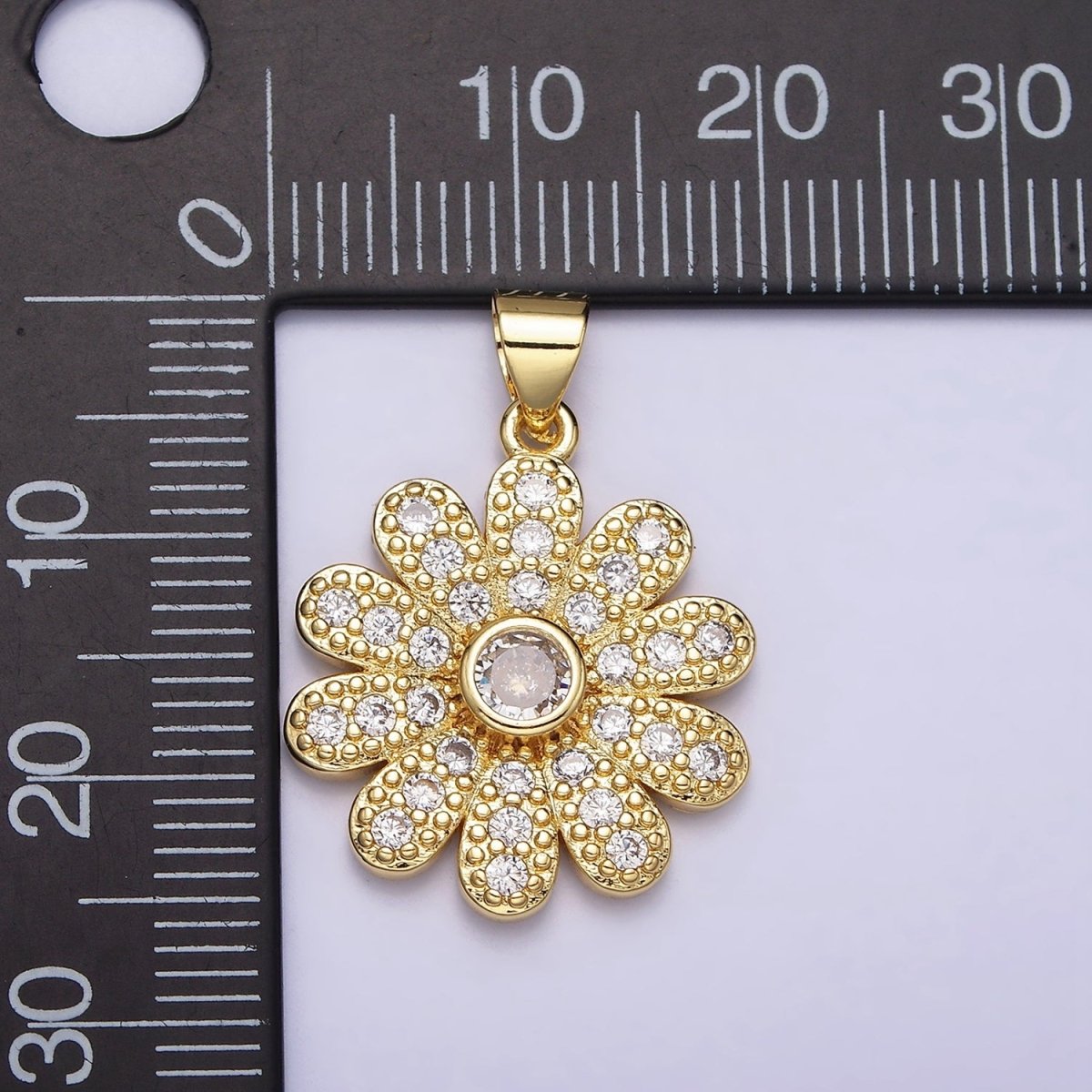 16K Gold Filled Flower Daisy Clear CZ Micro Paved Pendant | AA439