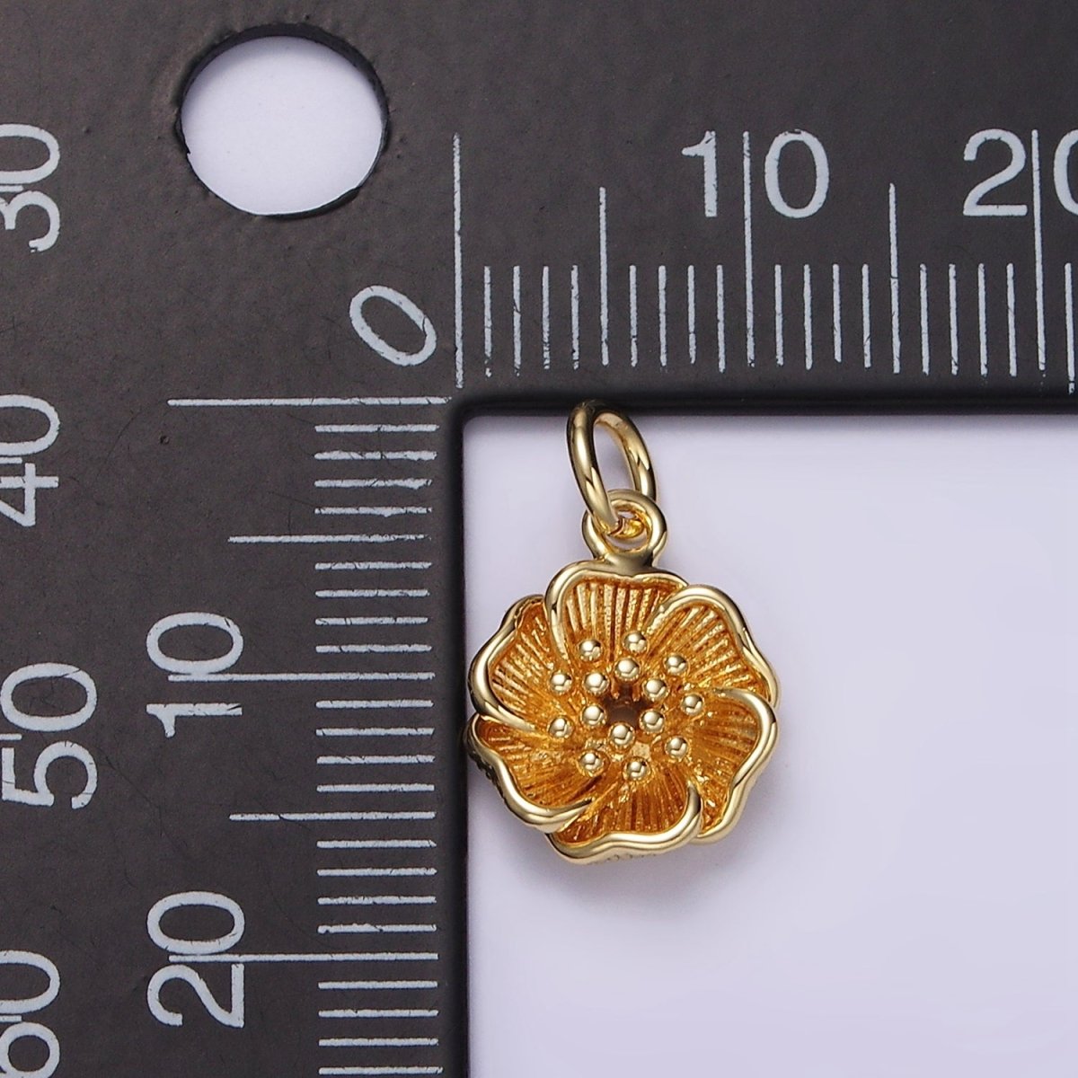 16K Gold Filled Flower Dotted Line-Textured Petal Minimalist Charm | AC893