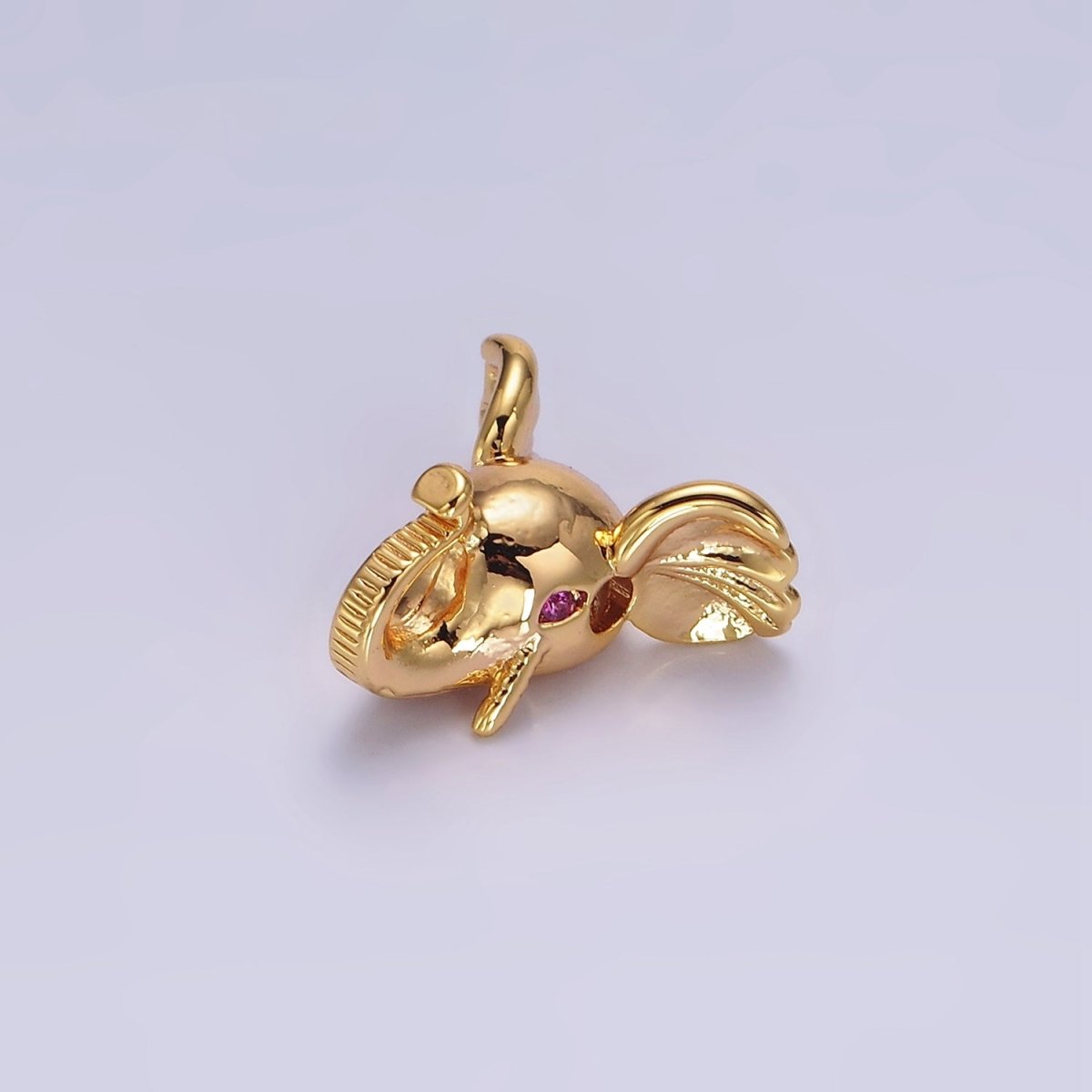 16K Gold Filled Fuchsia CZ Eyed Elephant Jungle Animal Bead Spacer | B-782