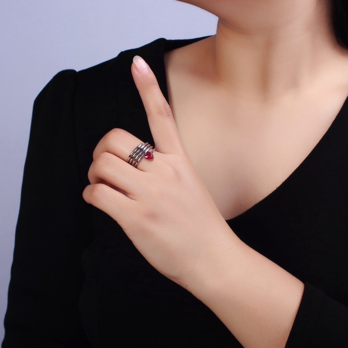 16K Gold Filled Fuchsia Heart Multiple Band Statement Ring in Gold & Silver | O-1607 O-1608