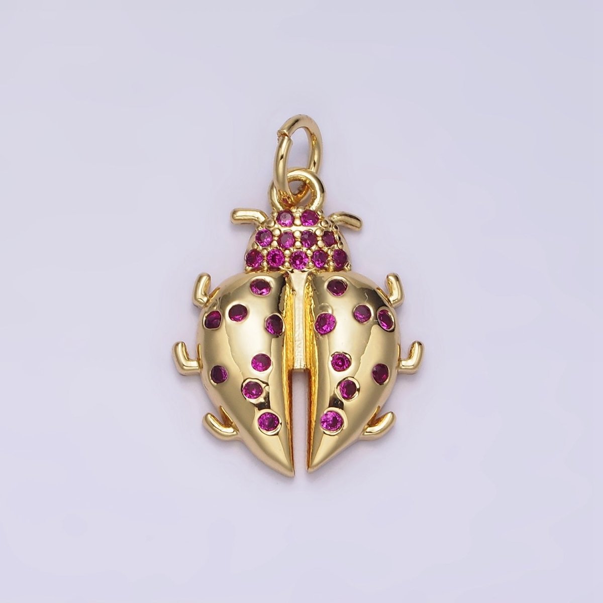 16K Gold Filled Fuchsia Micro Paved CZ Ladybug Beetle Insect Charm | N979