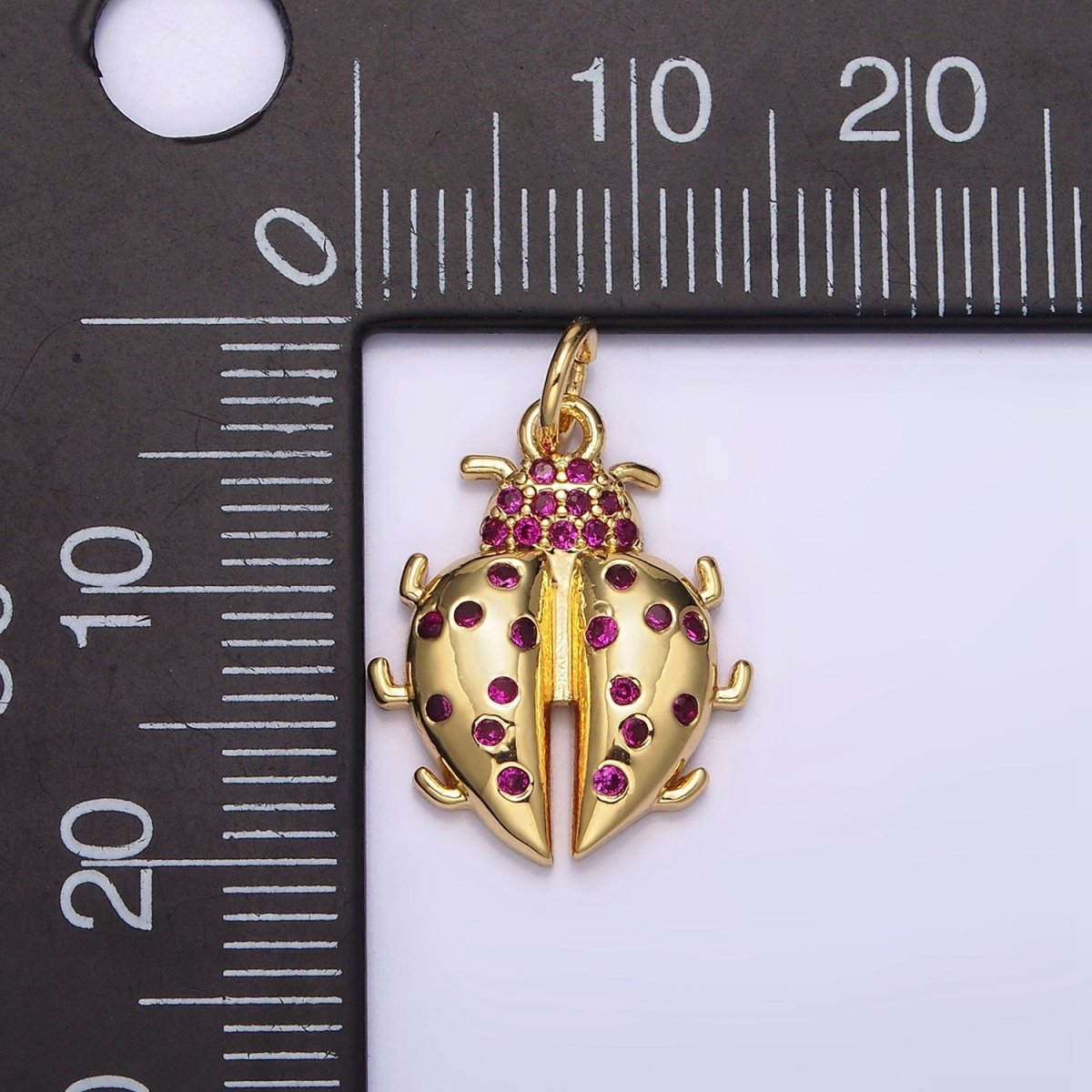16K Gold Filled Fuchsia Micro Paved CZ Ladybug Beetle Insect Charm | N979