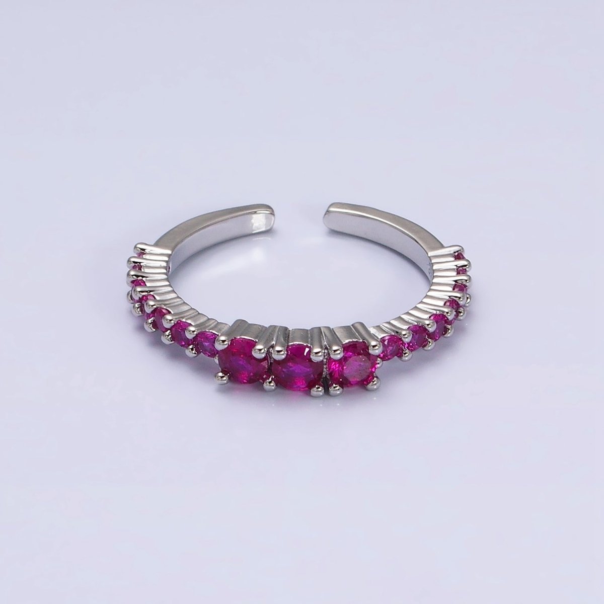 16K Gold Filled Fuchsia Triple CZ Micro Square Adjustable Ring | O-1609 O-1610