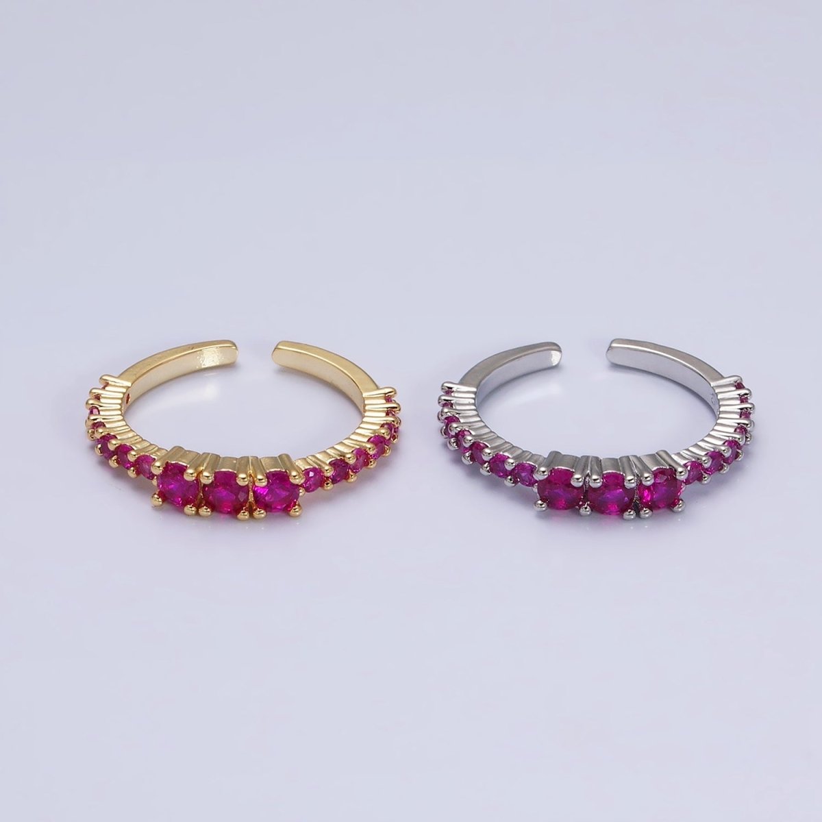 16K Gold Filled Fuchsia Triple CZ Micro Square Adjustable Ring | O-1609 O-1610