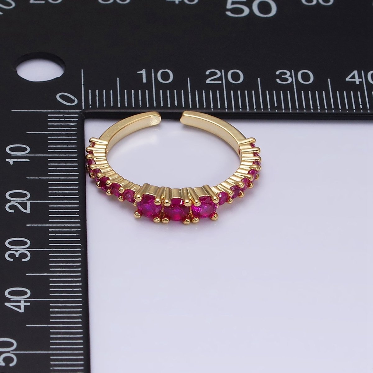 16K Gold Filled Fuchsia Triple CZ Micro Square Adjustable Ring | O-1609 O-1610
