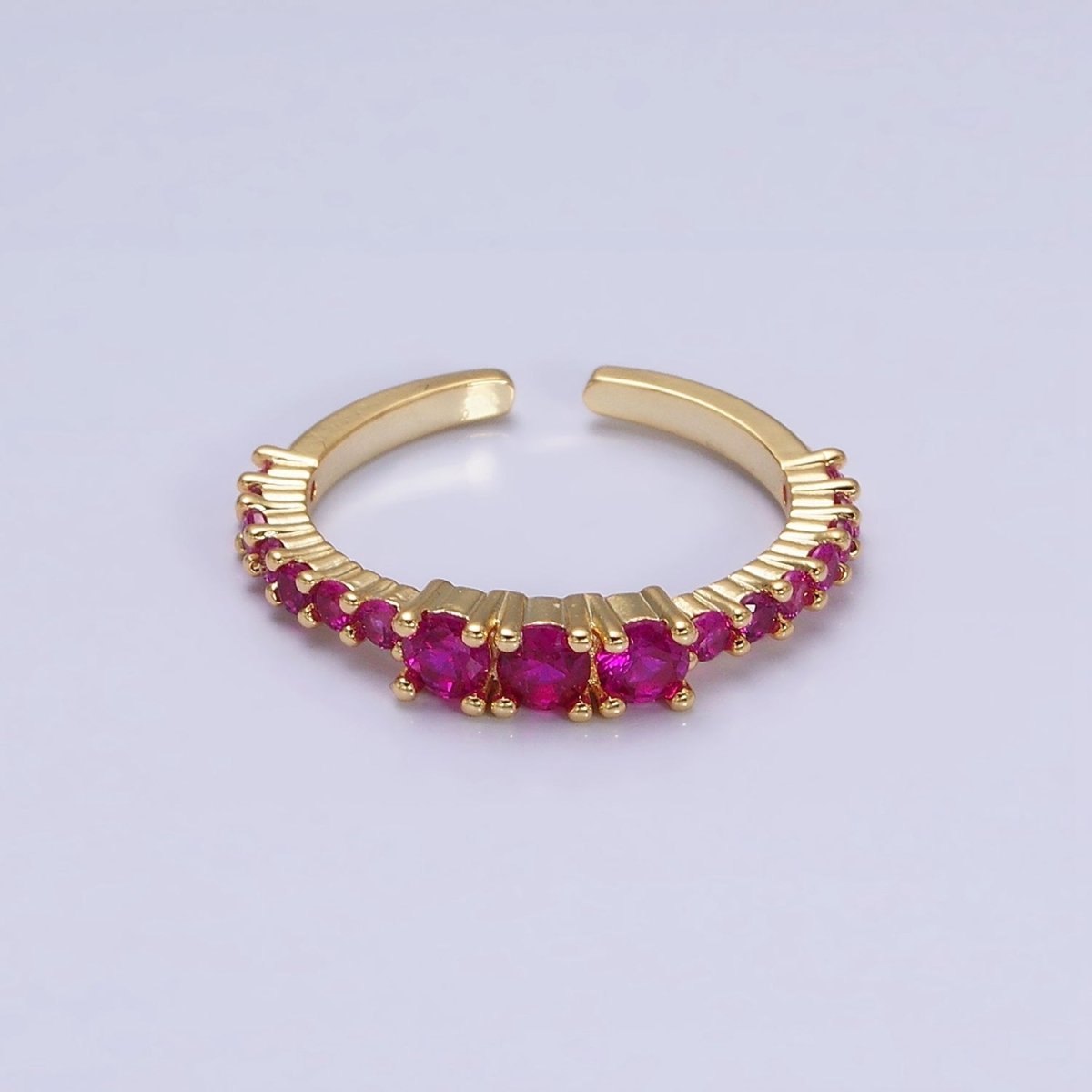 16K Gold Filled Fuchsia Triple CZ Micro Square Adjustable Ring | O-1609 O-1610