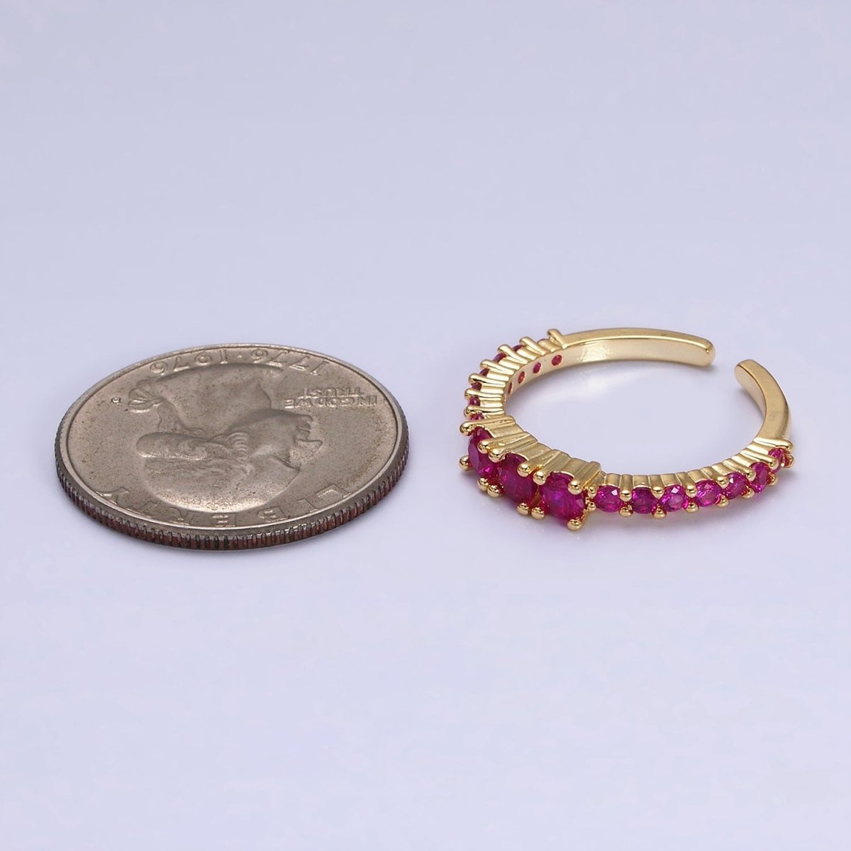 16K Gold Filled Fuchsia Triple CZ Micro Square Adjustable Ring | O-1609 O-1610