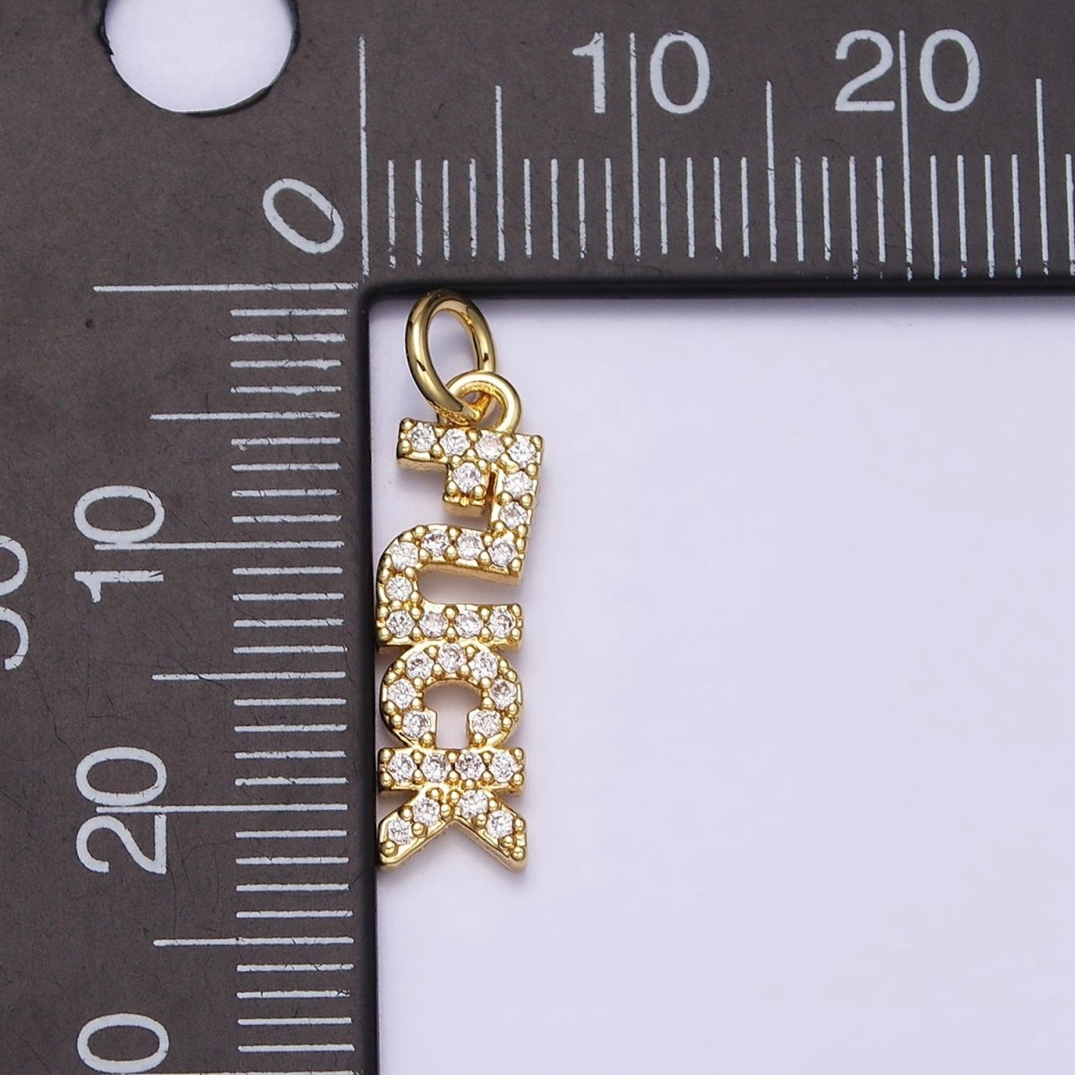 16K Gold Filled "FUCK" Script Micro Paved CZ Add-On Charm in Gold & Silver | AC1329 AC1330