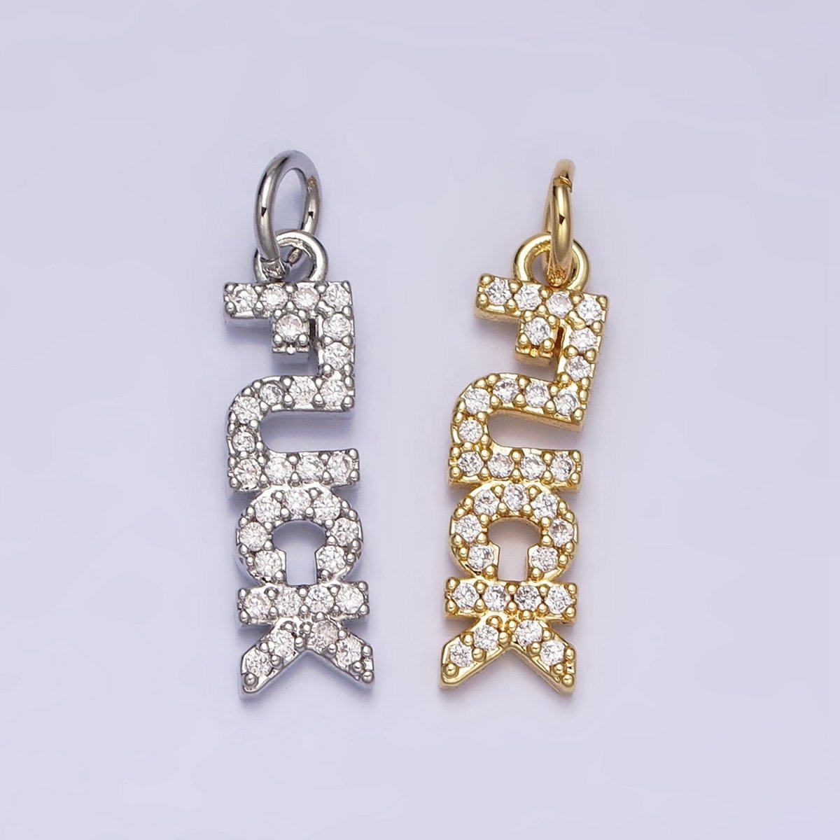 16K Gold Filled "FUCK" Script Micro Paved CZ Add-On Charm in Gold & Silver | AC1329 AC1330
